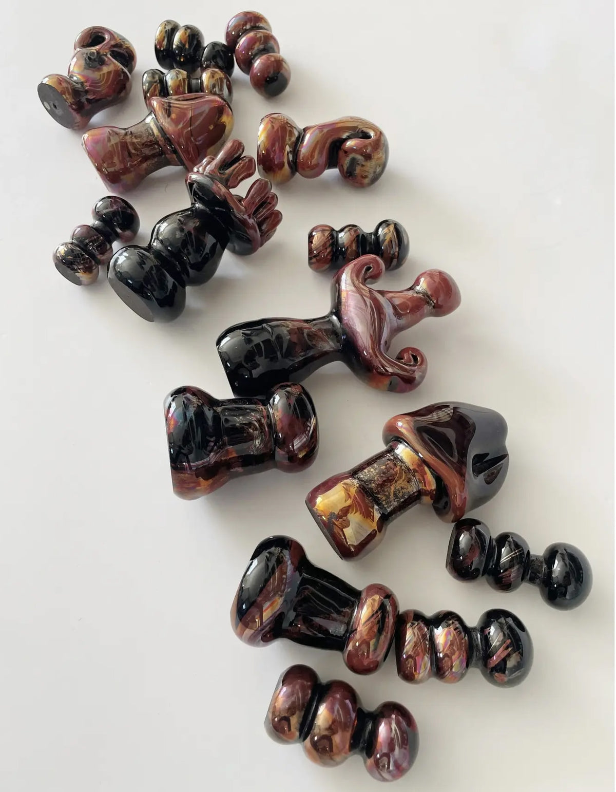 Late 20th Century Art Glass Murano Chess Set with Wood Board — close-up