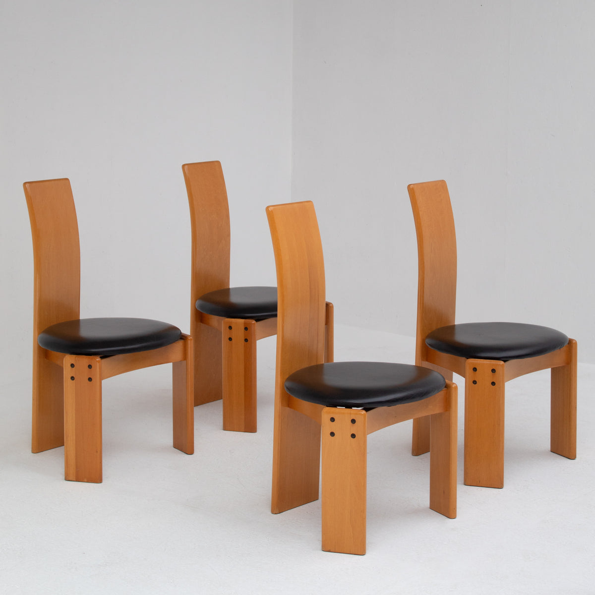 Set of Dining Chairs in Wood and Leather by Mario Marenco | The Oblist — modern design, natural wood