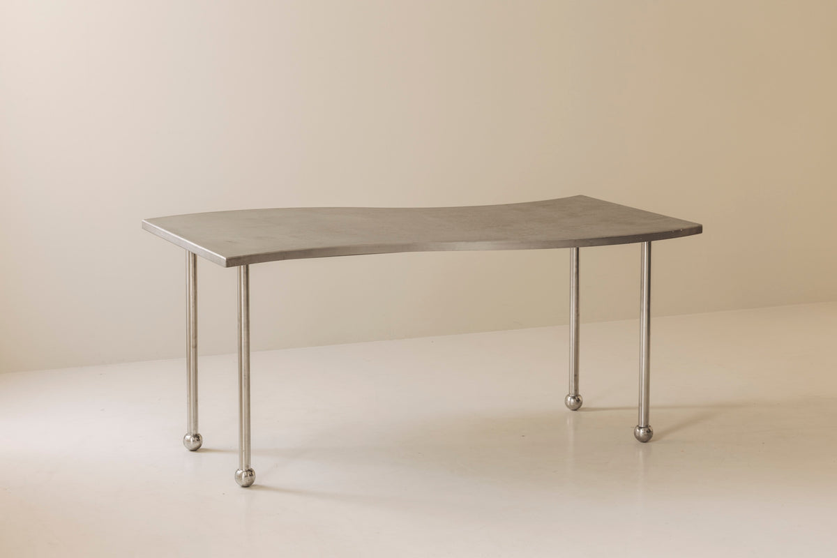 Postmodern Steel Free-Form Dining Table, France 1980s — detail view