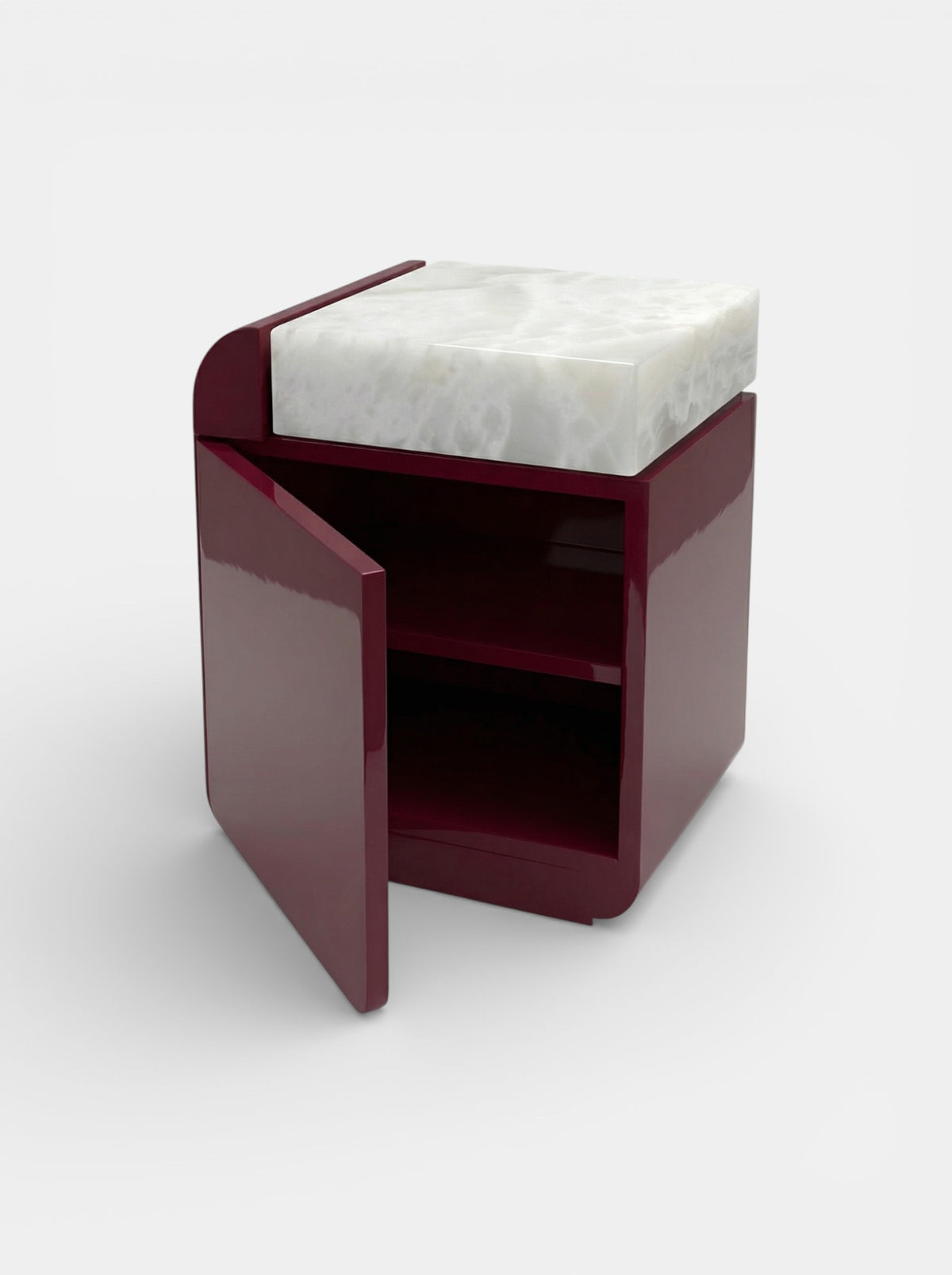"Amo" Bordeaux and White Onyx Table — detail view