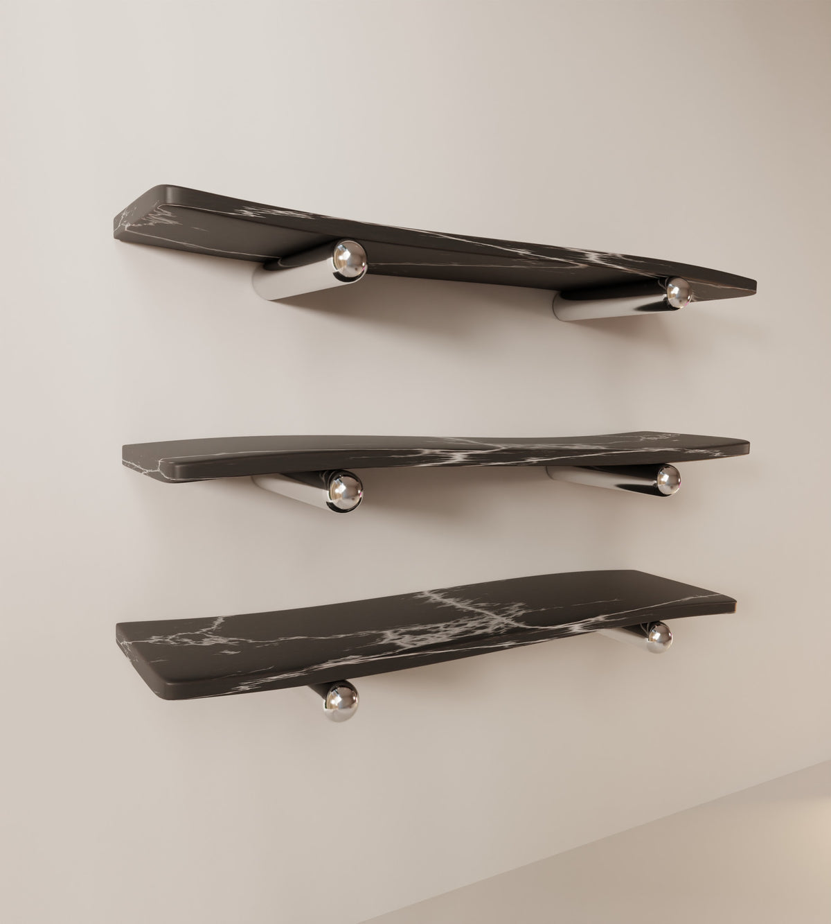 “Velo” Shelves | Marble Stainless Steel — side angle