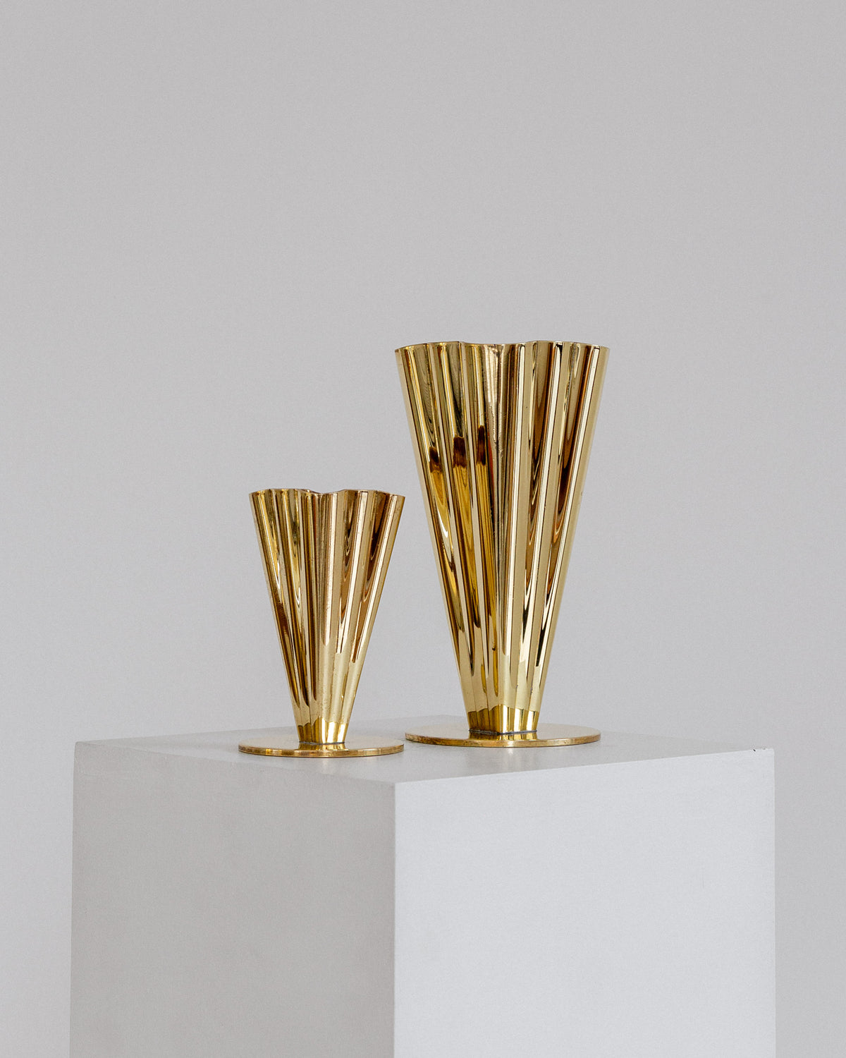 Pair of golden brass Scandinavian modern vases from 1950s