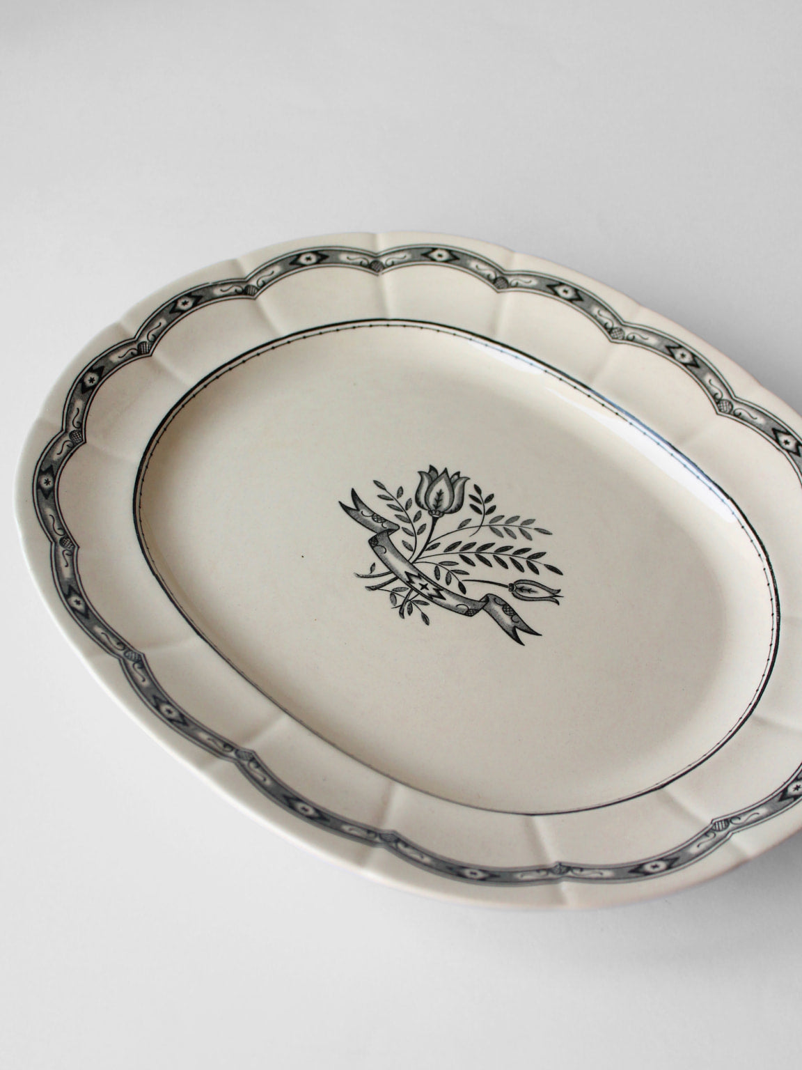 1930s Gustavsberg oval serving platter with decorative floral motif