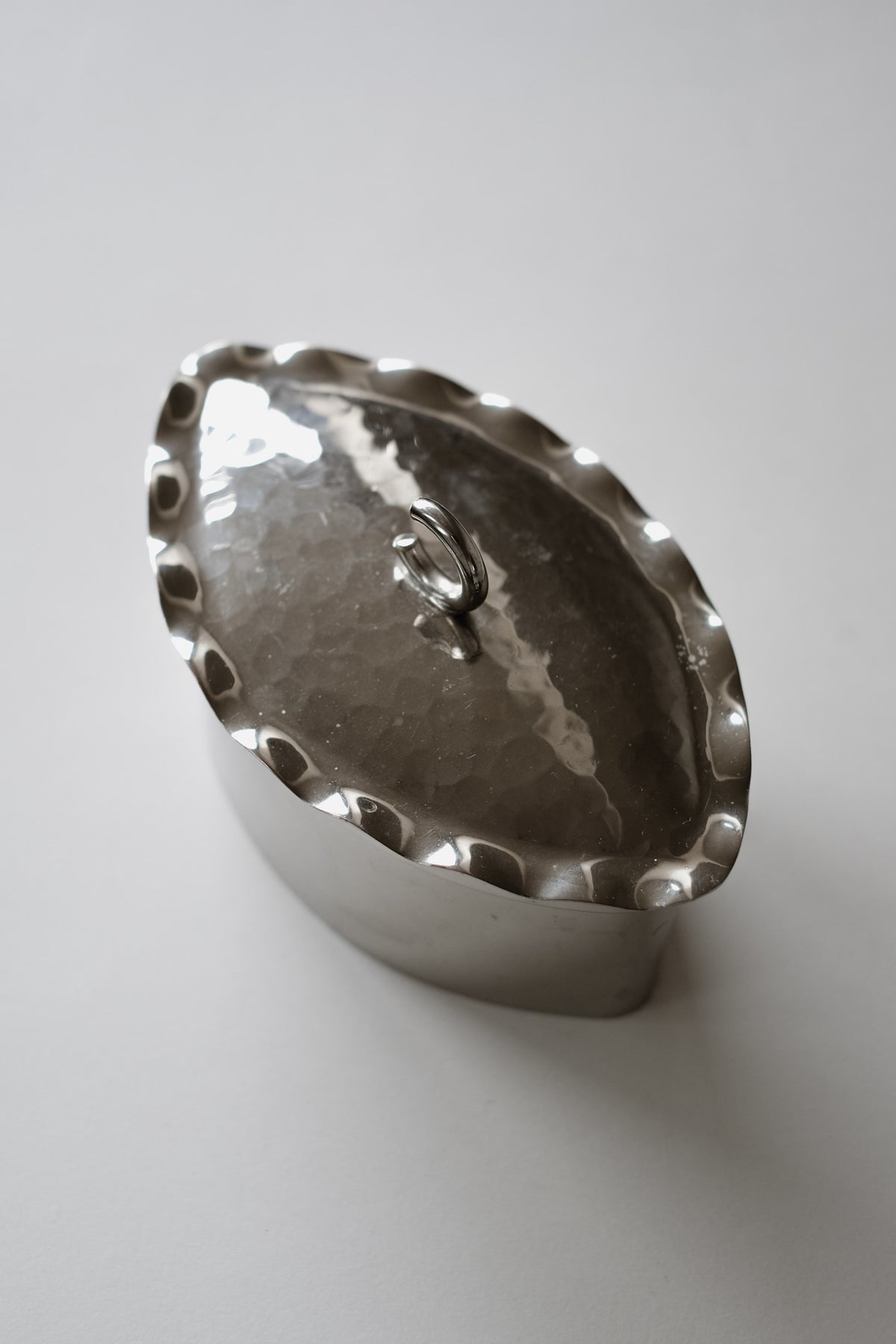 Small Hammered Box — top view of polished silver surface