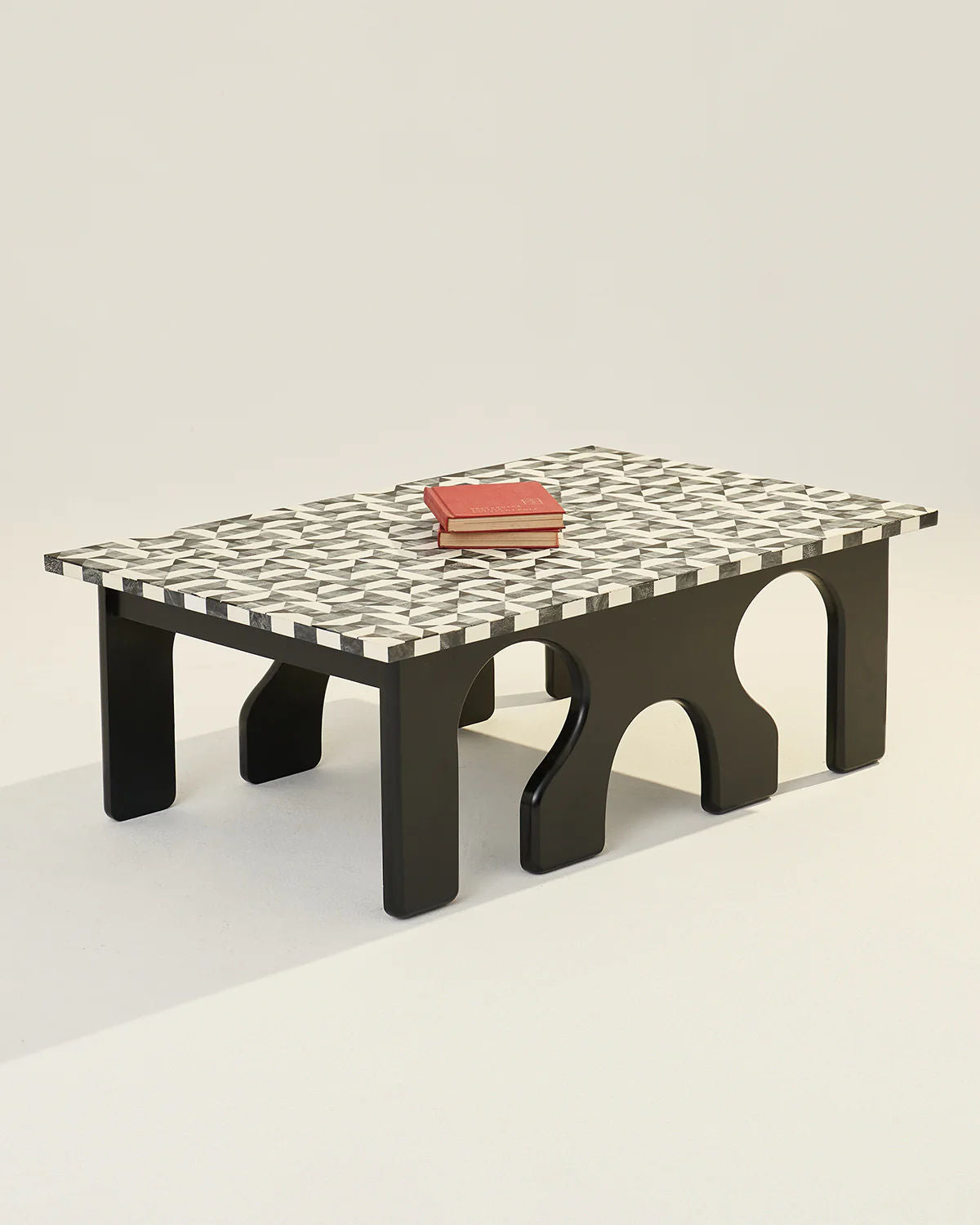 Leo Coffee Table — side angle showing patterned top and black legs