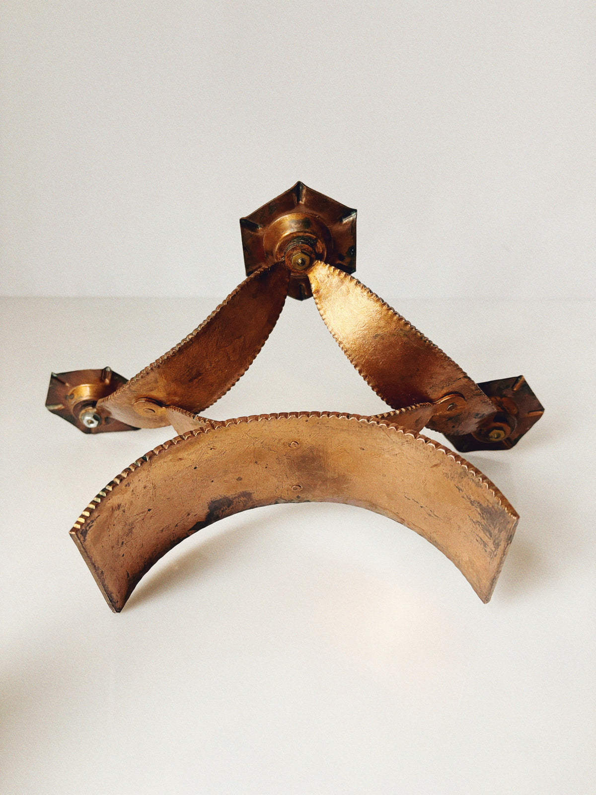 Mid Century Hammered Metal Candlestick, Poland — back view highlighting textured metal finish