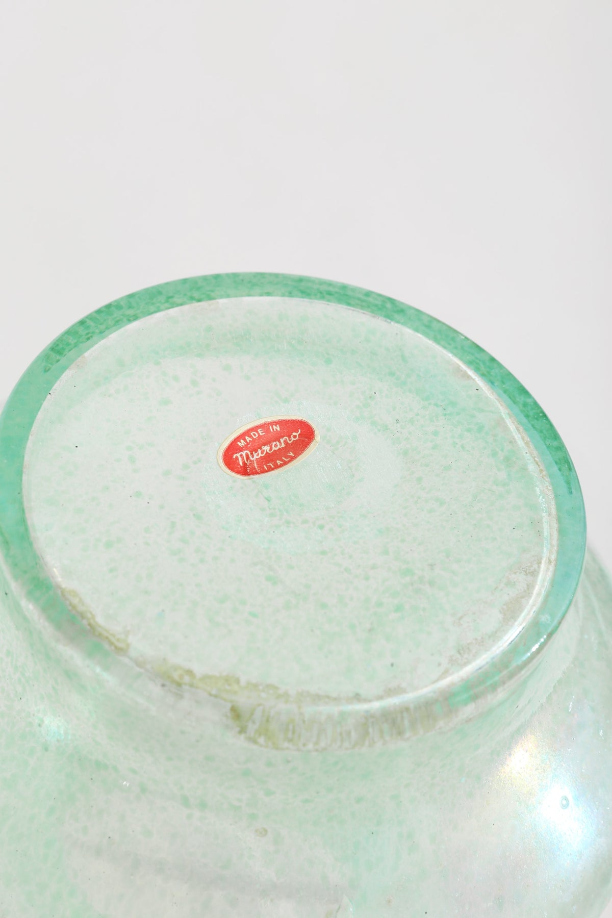 Italian Murano Glass Amphora — bottom view showing green glass texture