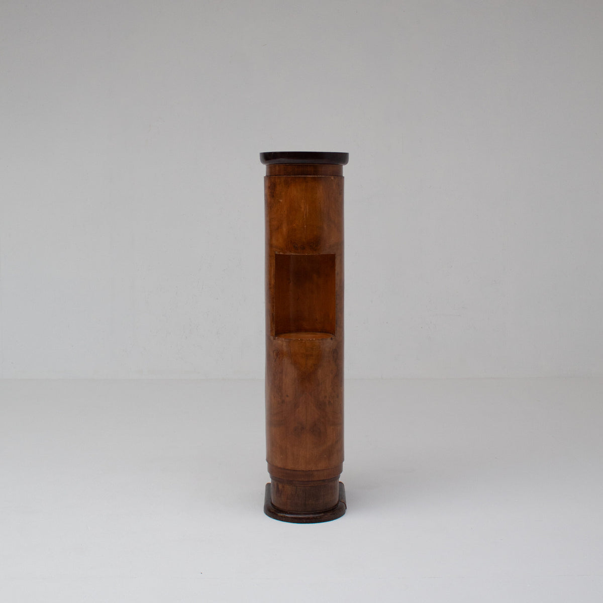 French Art Deco Walnut Pedestal with Open Display Niche, 1930s — detail view