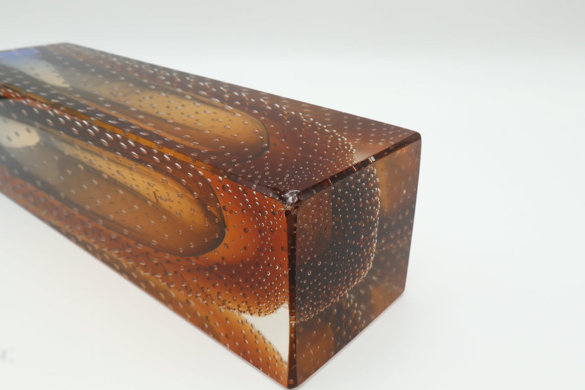 Mid-Century Sculptural Sommerso Block Vase by Pavel Hlava for Exbor –Czechoslovakia (1964) — lifestyle setting