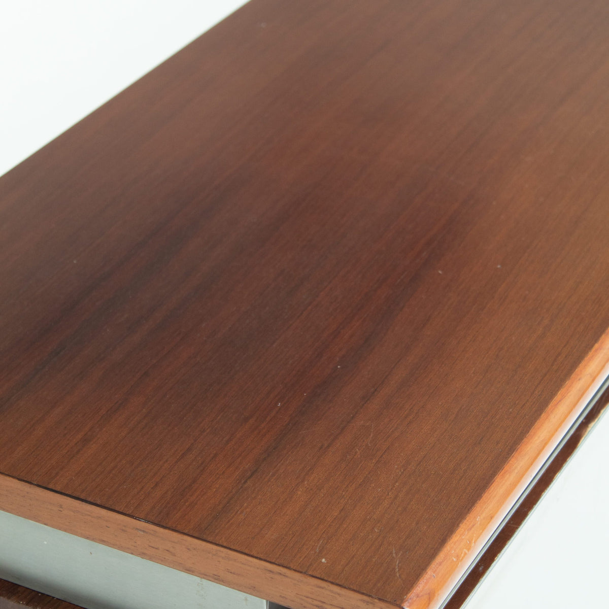Brown Acerbis Cabinet with Chrome Doors — close-up of rich brown wood finish
