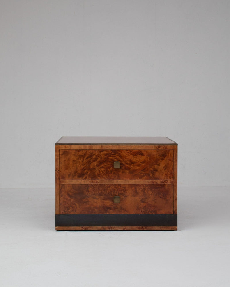 Vintage Burl Wood Cube Cabinet with Two Drawers by Malata Antwerp | The Oblist