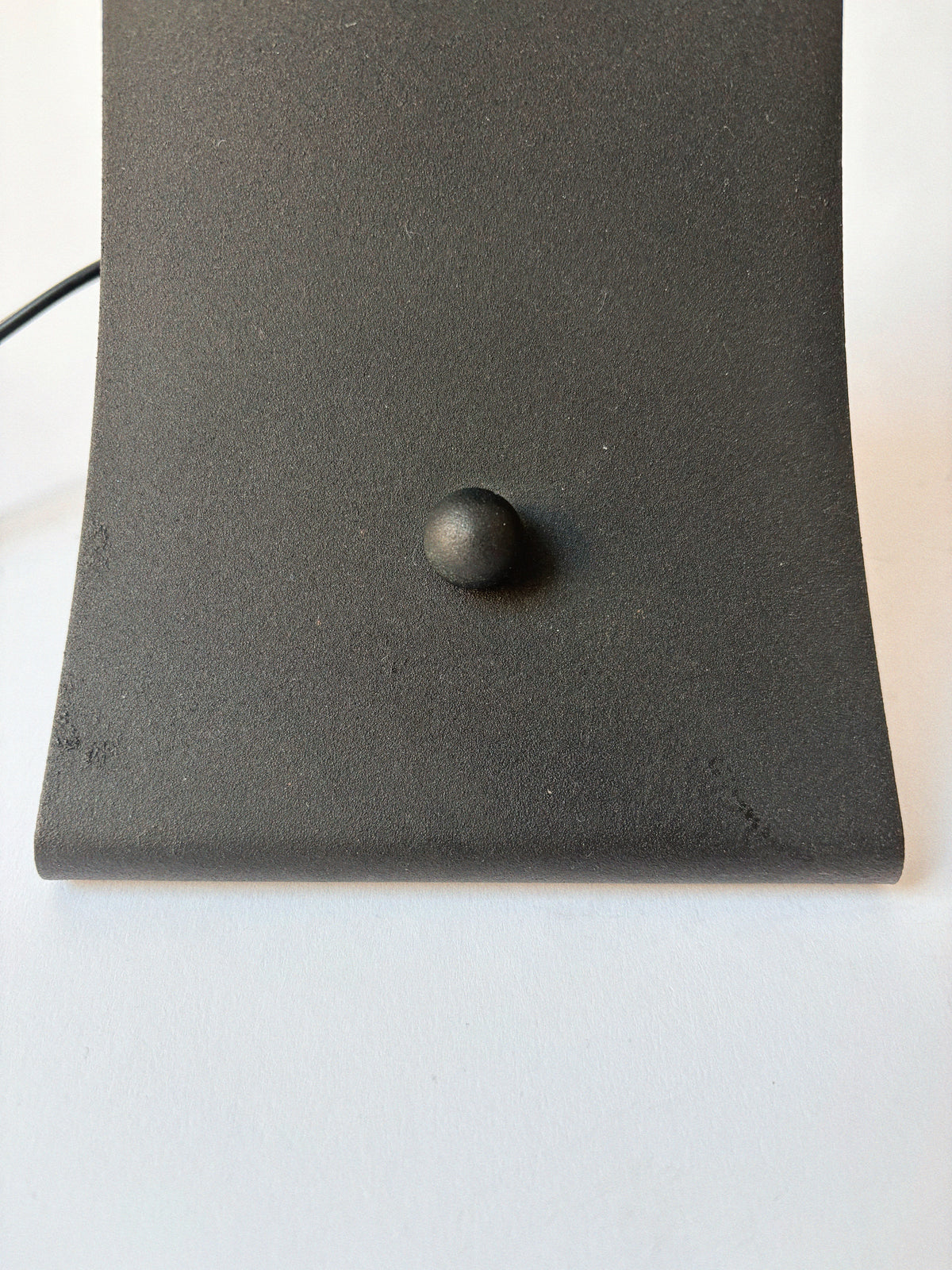 Arched Metal and Glass Lamp, Italy c. 1990’s - 2000’s — close-up of matte black metal base