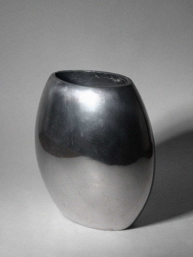 Polished Aluminum Flat Rounded Vase — detail view