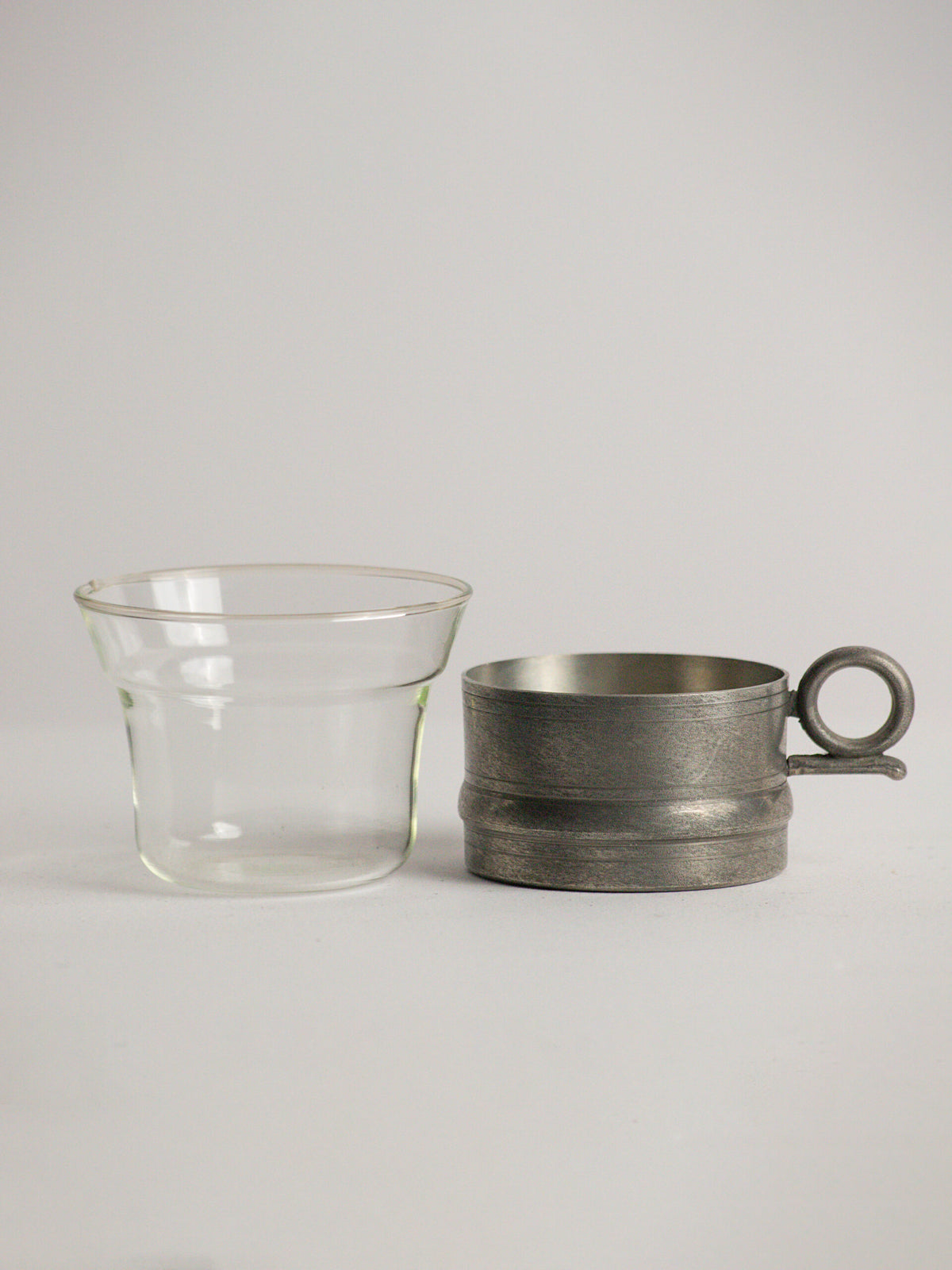 Set of Six Scandia Tenn Pewter Tea Glass Holders with Pressed Glass Inserts, Karlshamn, Sweden, 1977 — alternate view