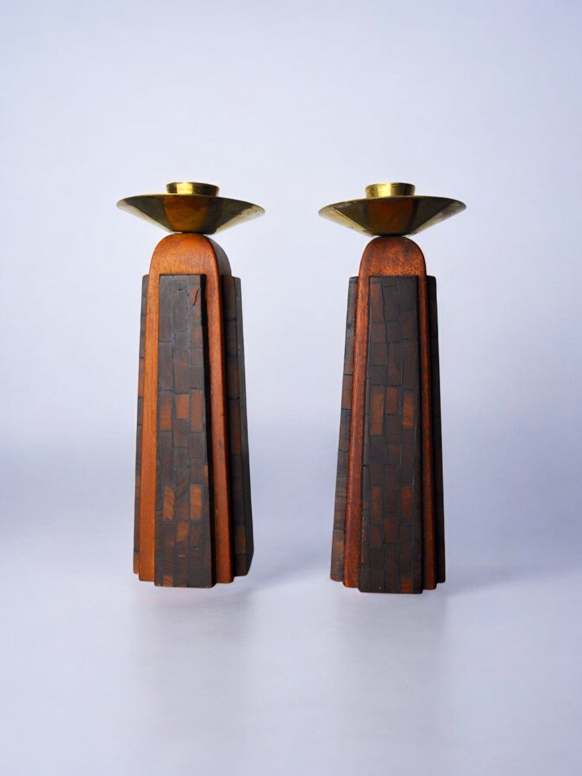 Pair of "David" Candle Holders 1960 by Malamar Studio | The Oblist — handcrafted wood and brass