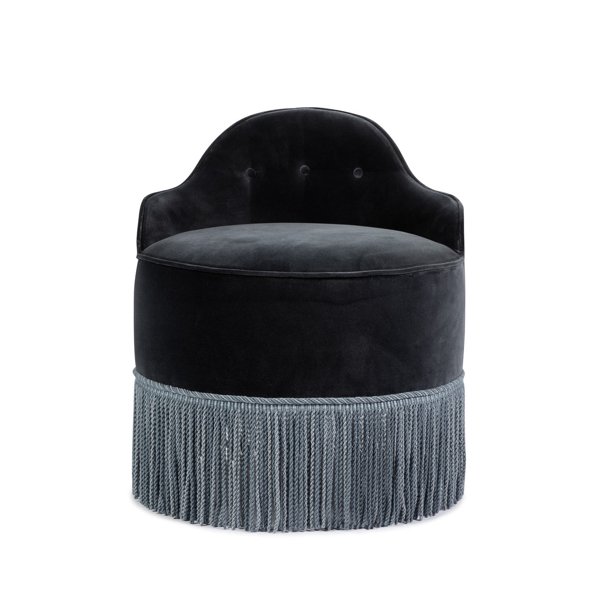 Lou Vanity Stool - Blue Stone Velvet & Blue Fringe — detail view
