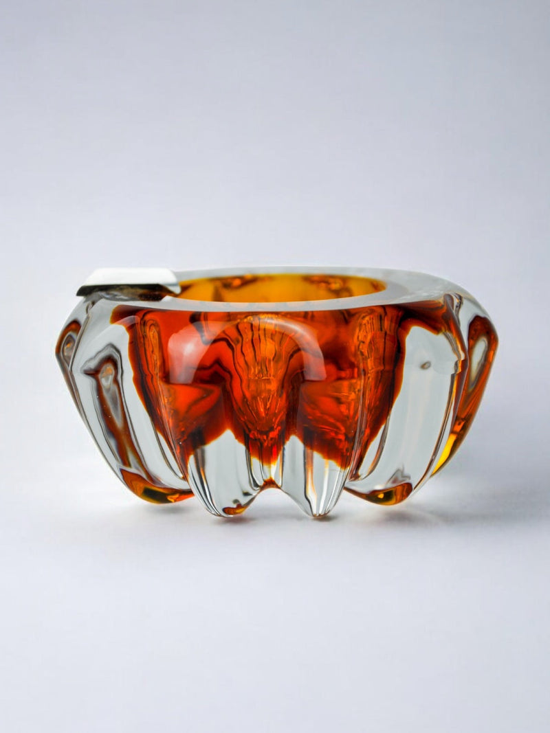 Orange Sommerso ashtray by Seguso, Murano glass & silver support, Italy, 1970 by Malamar Studio | The Oblist