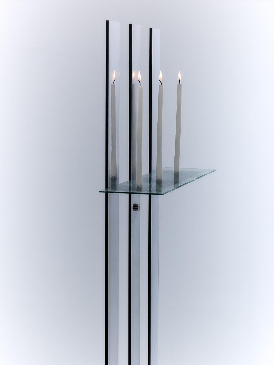 Chandelier “Absence” - Scuptural Candle Holder made of Antique Glass and Aluminium — lifestyle setting