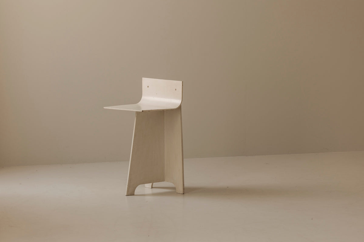 Decorative Sculptural French Off-White Plywood Accent Chair, 1940s — side angle