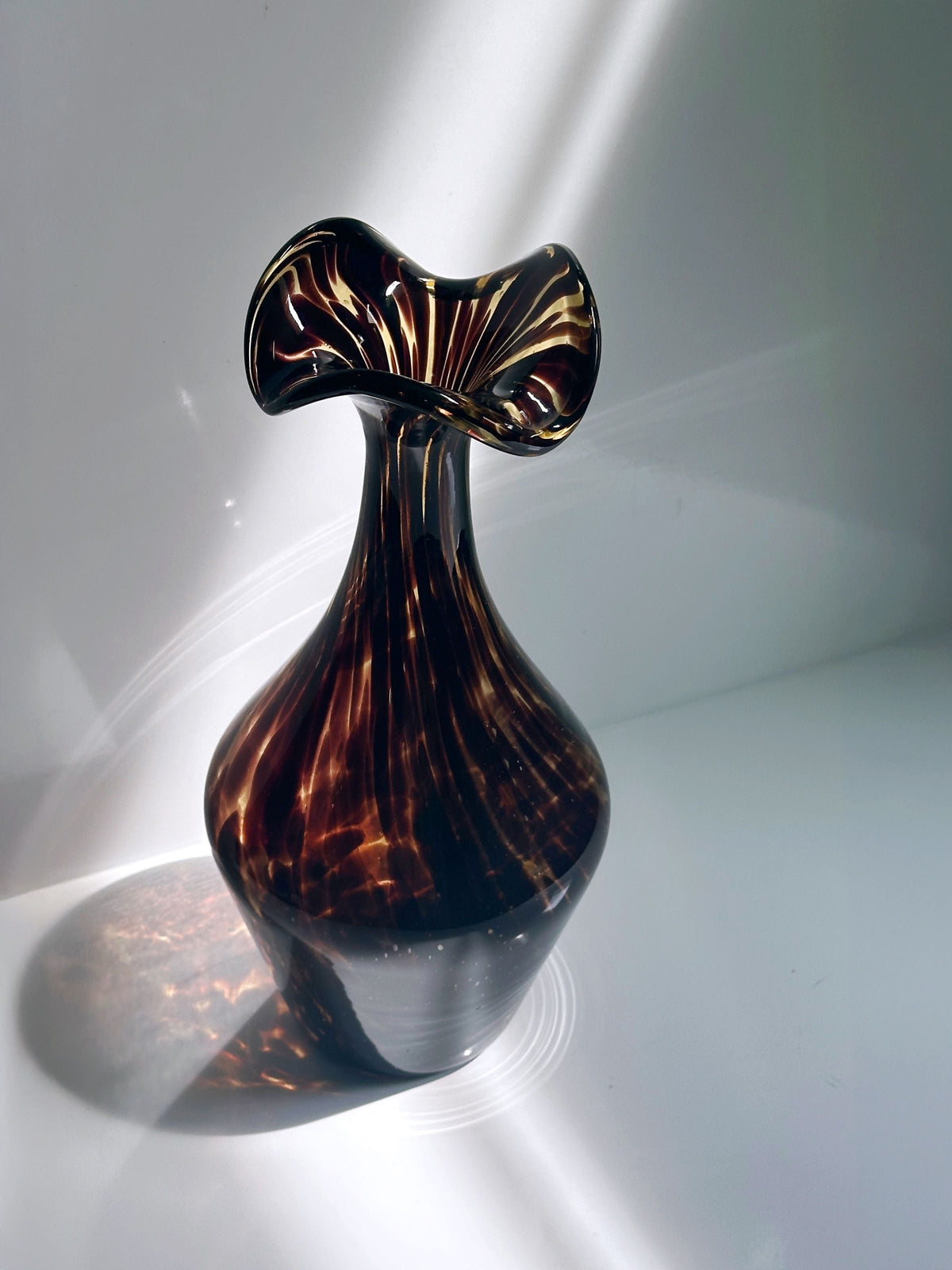 Large Murano tortoise glass vase with wavy rim detail 1960s