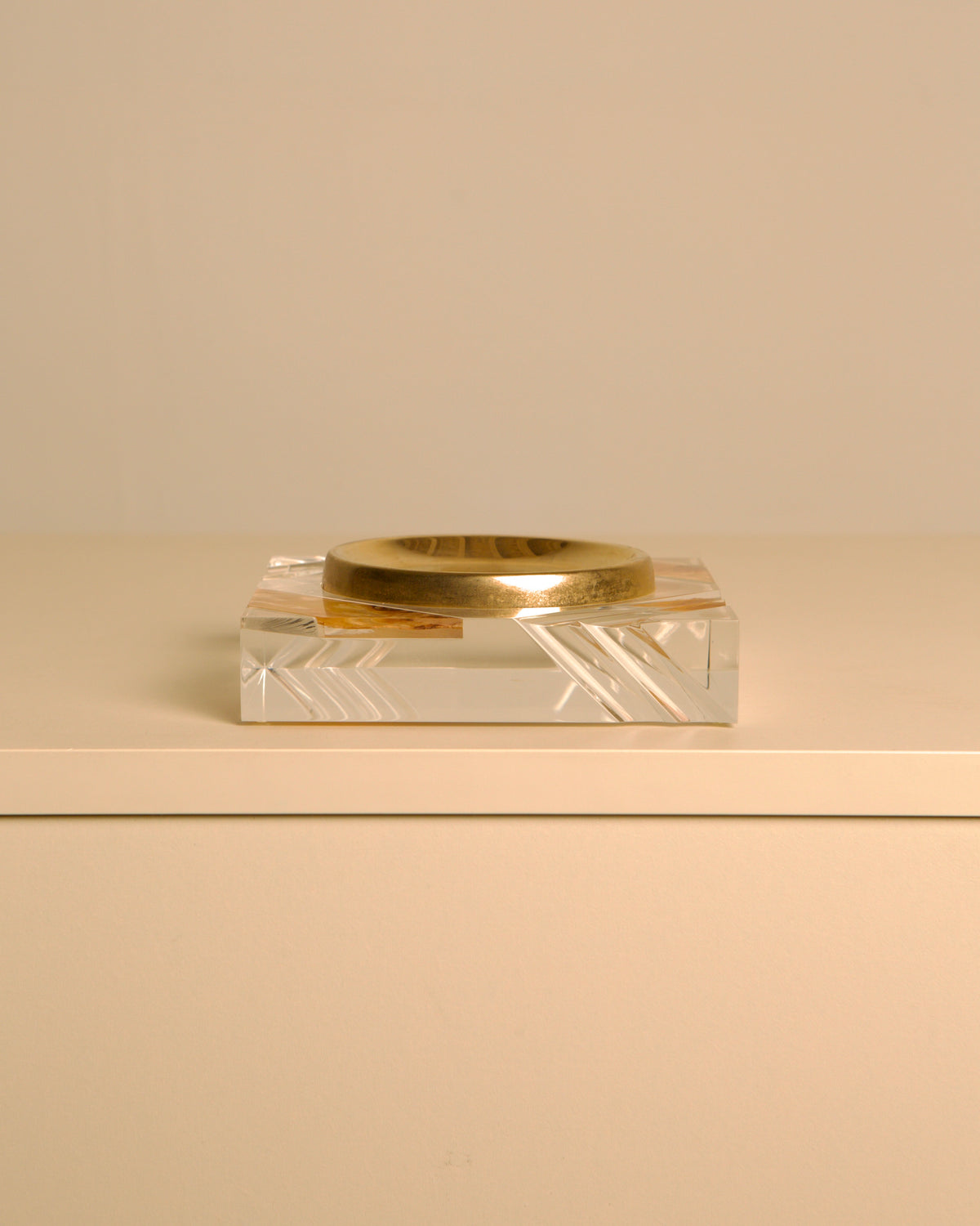 Italian Square Lucite and Brass Vide-Poche / Ashtray, 1970s — detail view