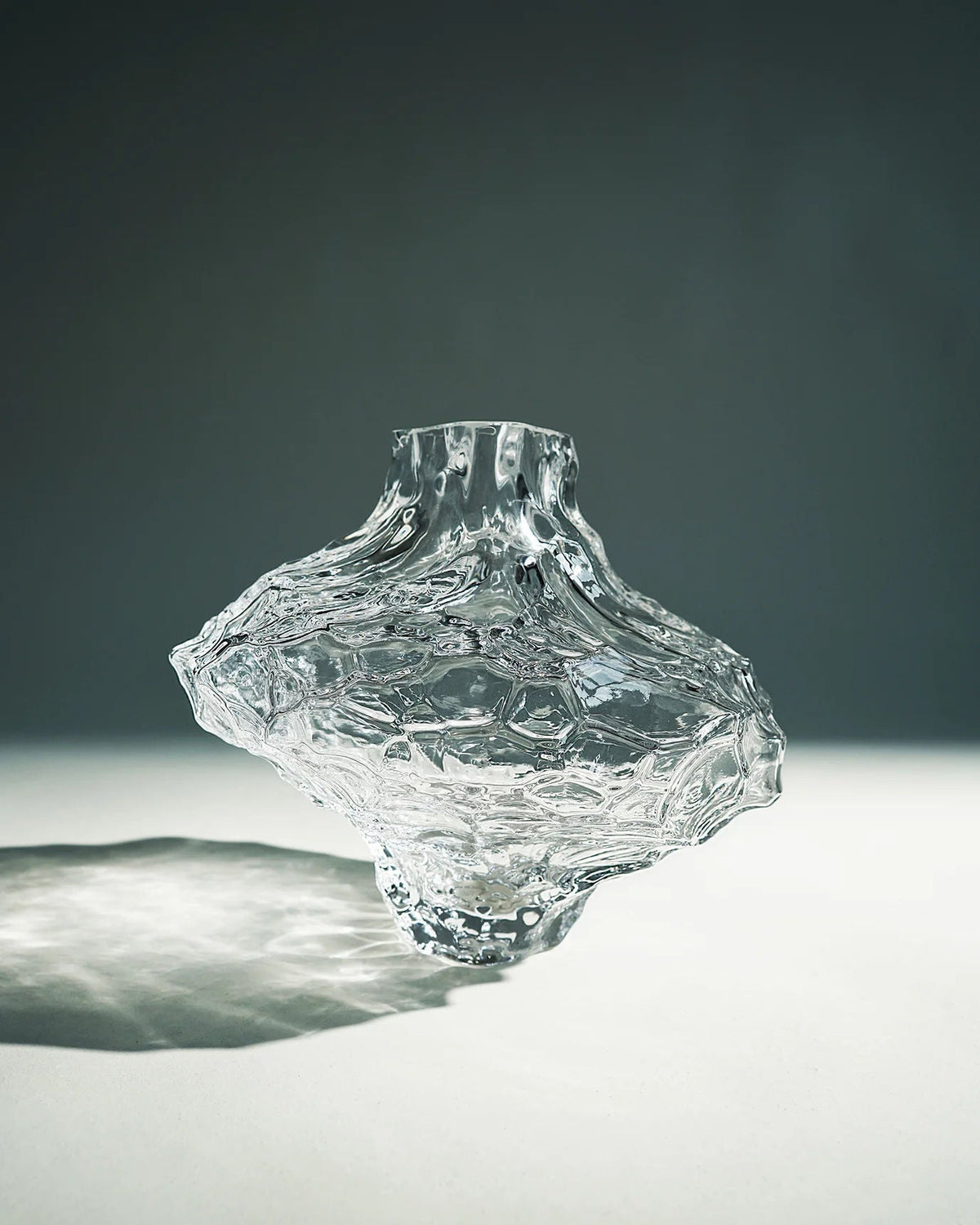 Canyon Vase - Large - Clear — side angle highlighting textured glass surface