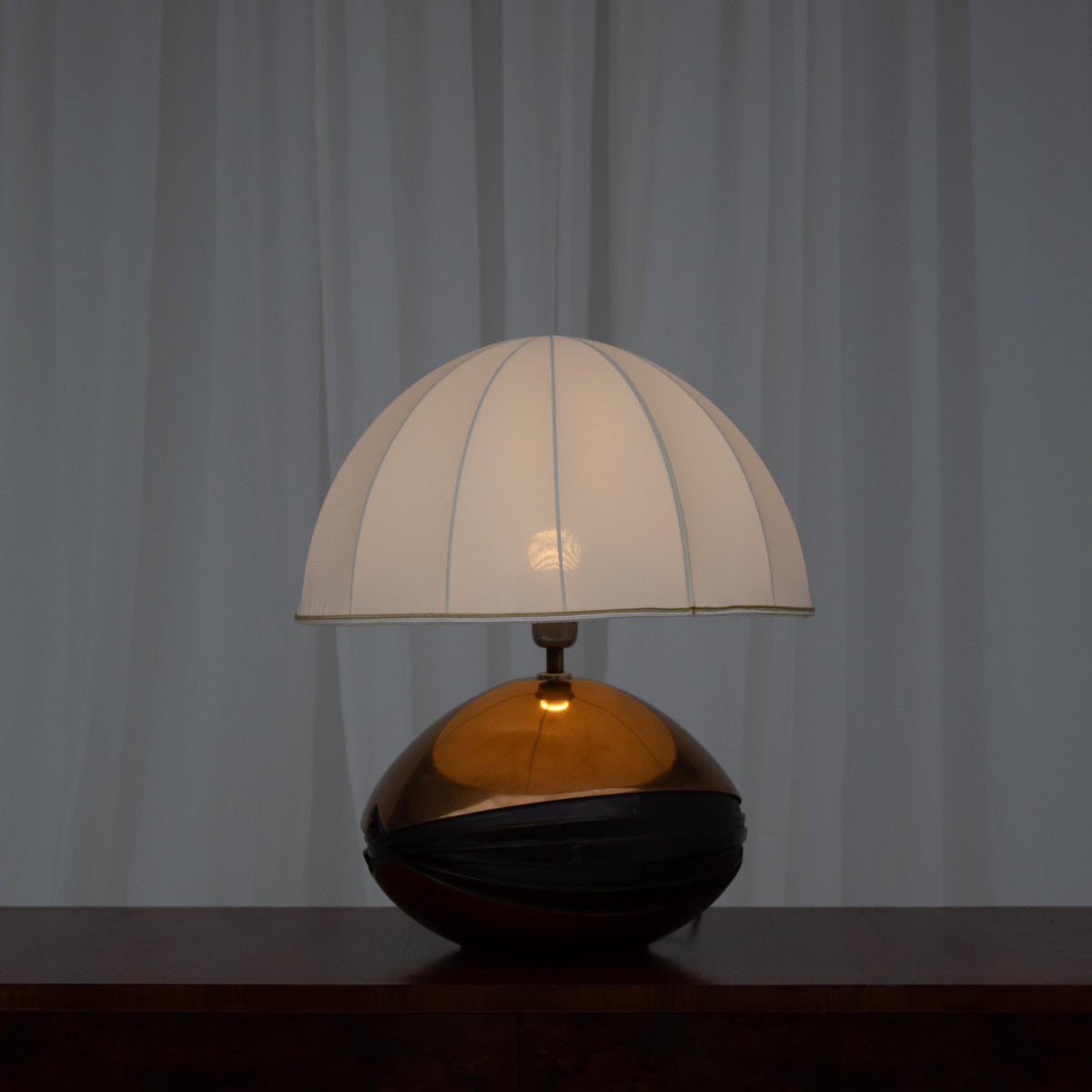 Brass Table Lamps in Fabric and Textile by Esa Fedrigolli for Esart — top view highlighting white fabric shade and brass base