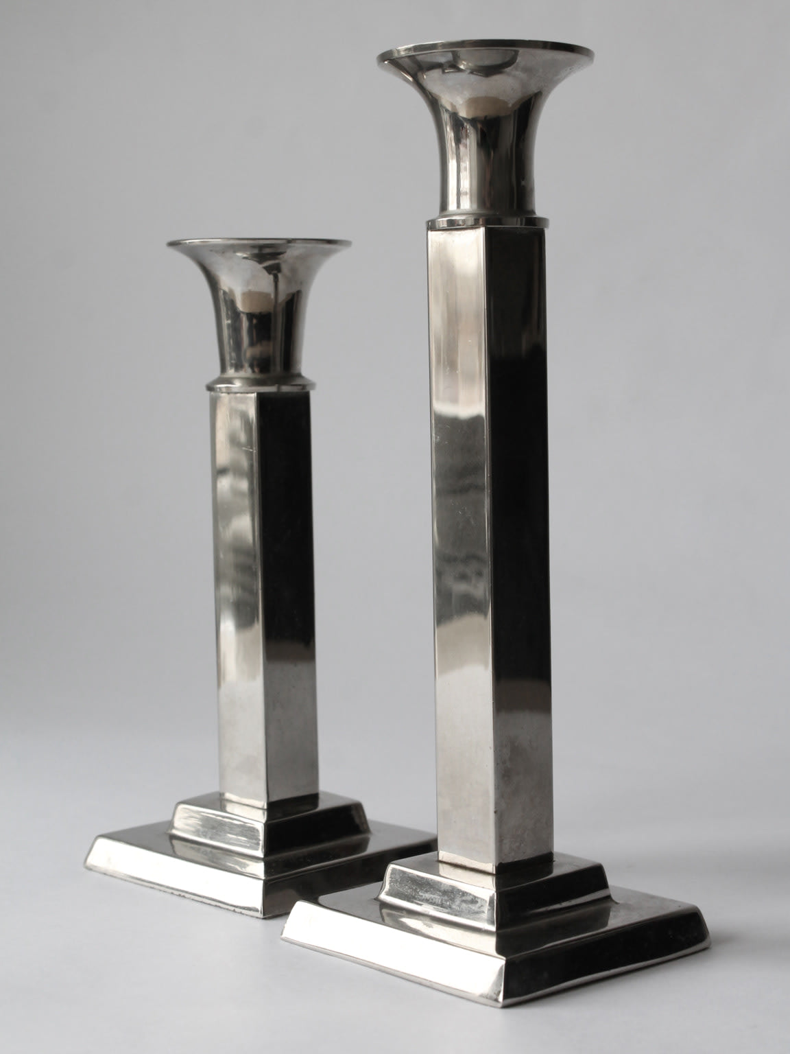 Art Deco silver plated candlesticks pair on square bases