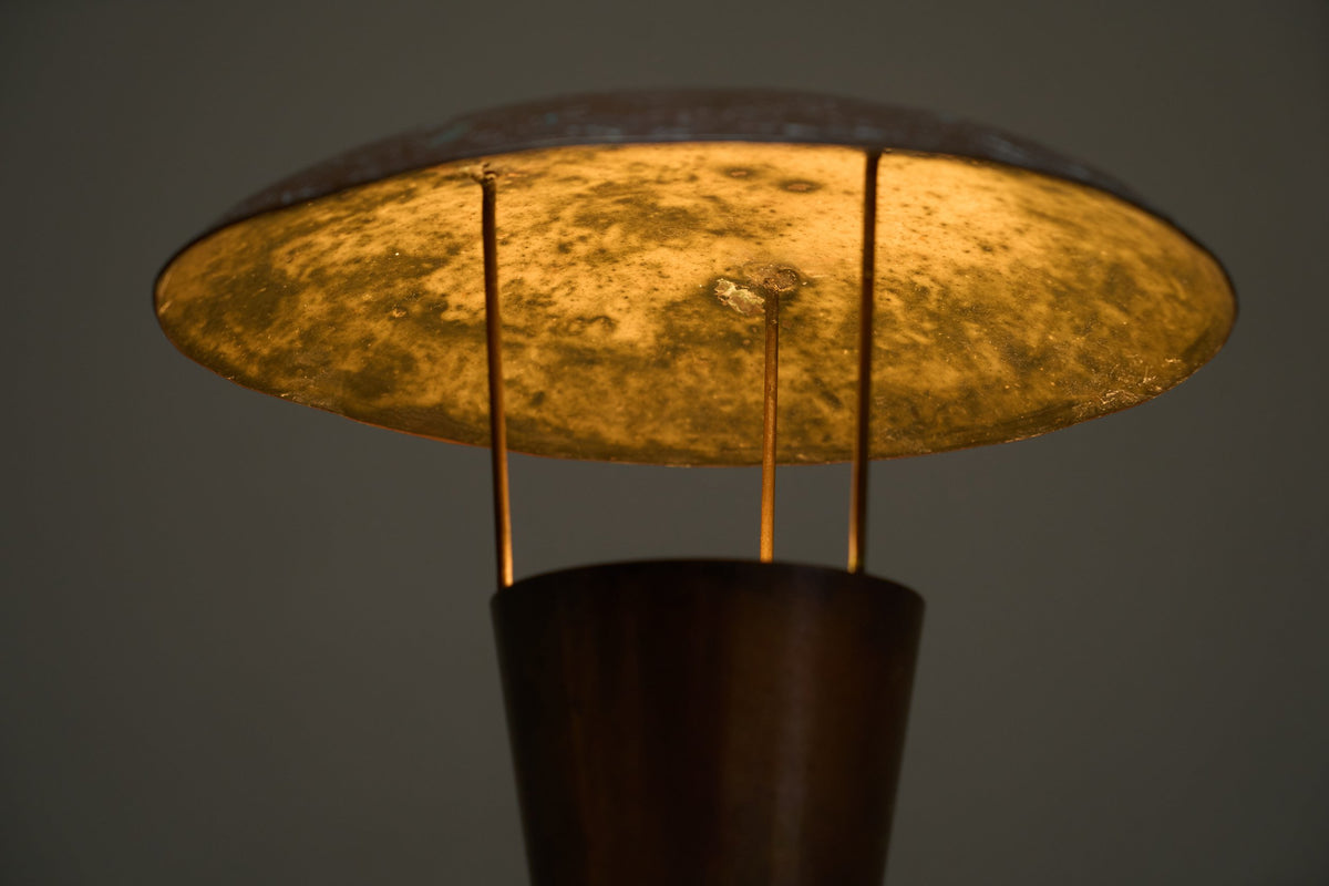 Unique Floor Lamp in Patinated Copper 1960s — close-up