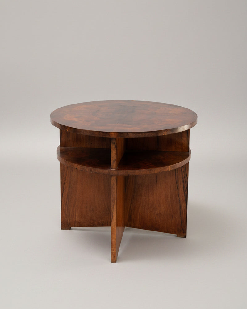 French Modernist Circular Coffee Table with Integrated Shelving, c. 1935 by Introverso | The Oblist
