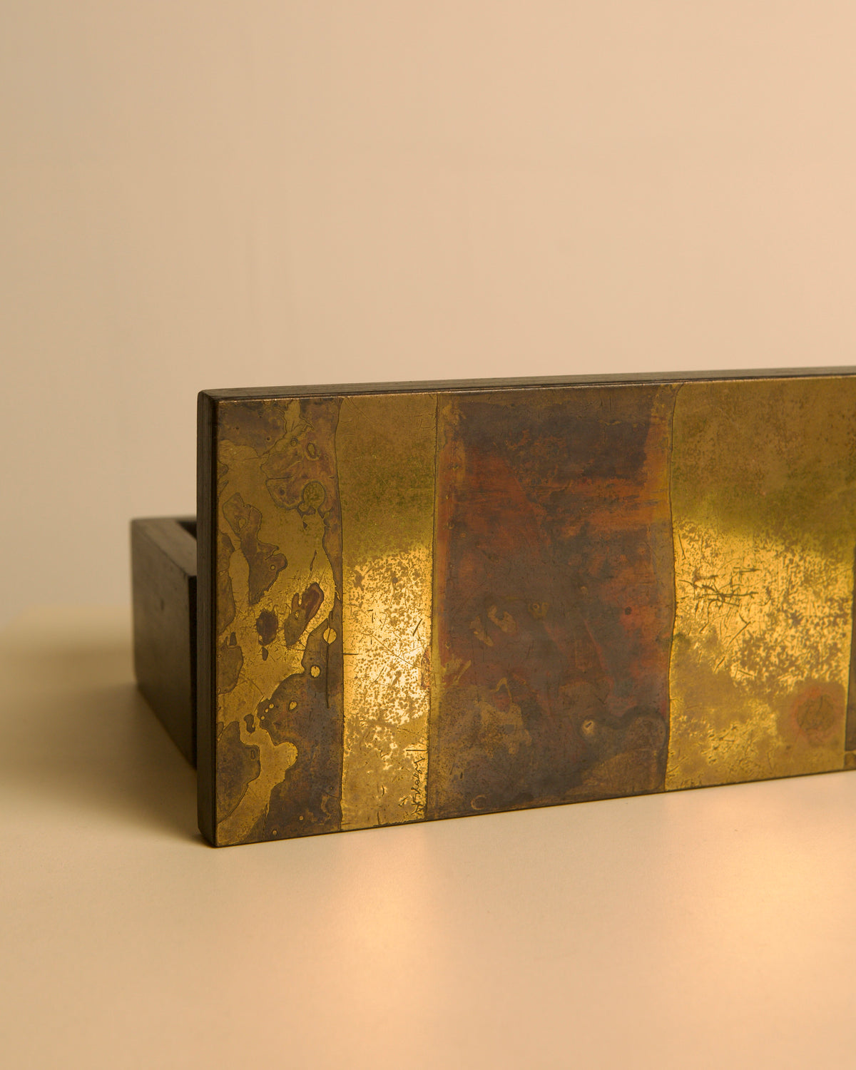 Black-stained wooden box with engraved brass lid by Jean Blazy, 1960s — alternate view