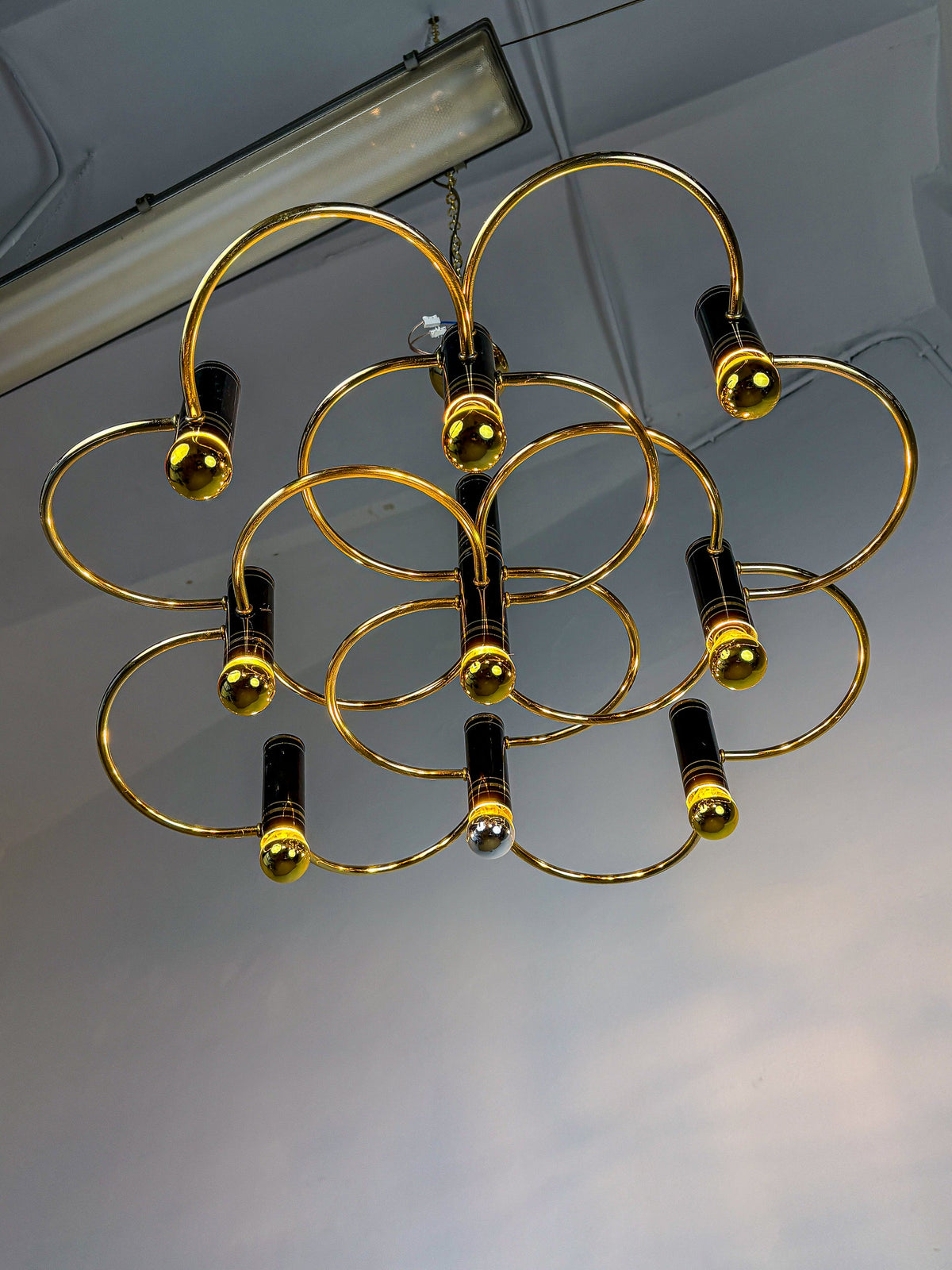 Gaetano Sciolari Geometric Chandelier, 9 Lights, Italy, 1970s — lifestyle setting
