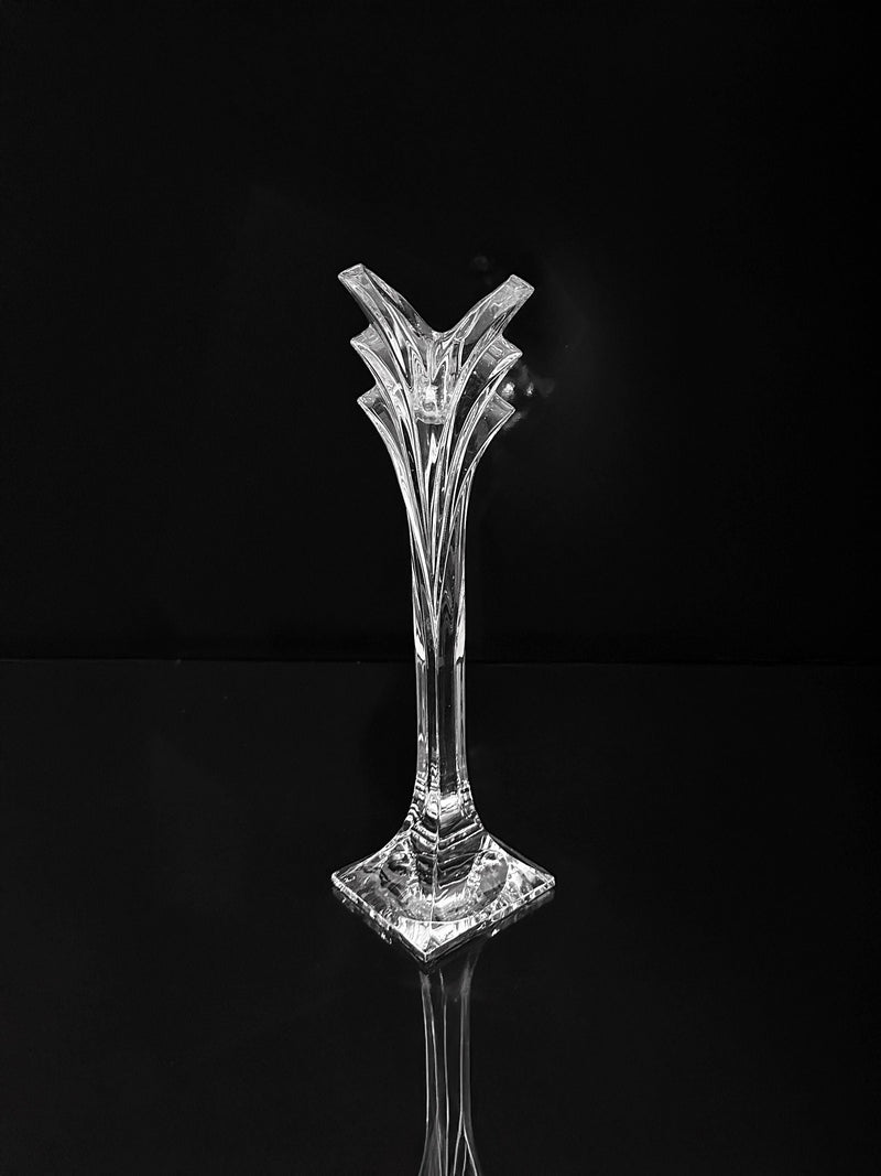 Crystal glass candleholder with flared top on square base, Nachtmann 1980s