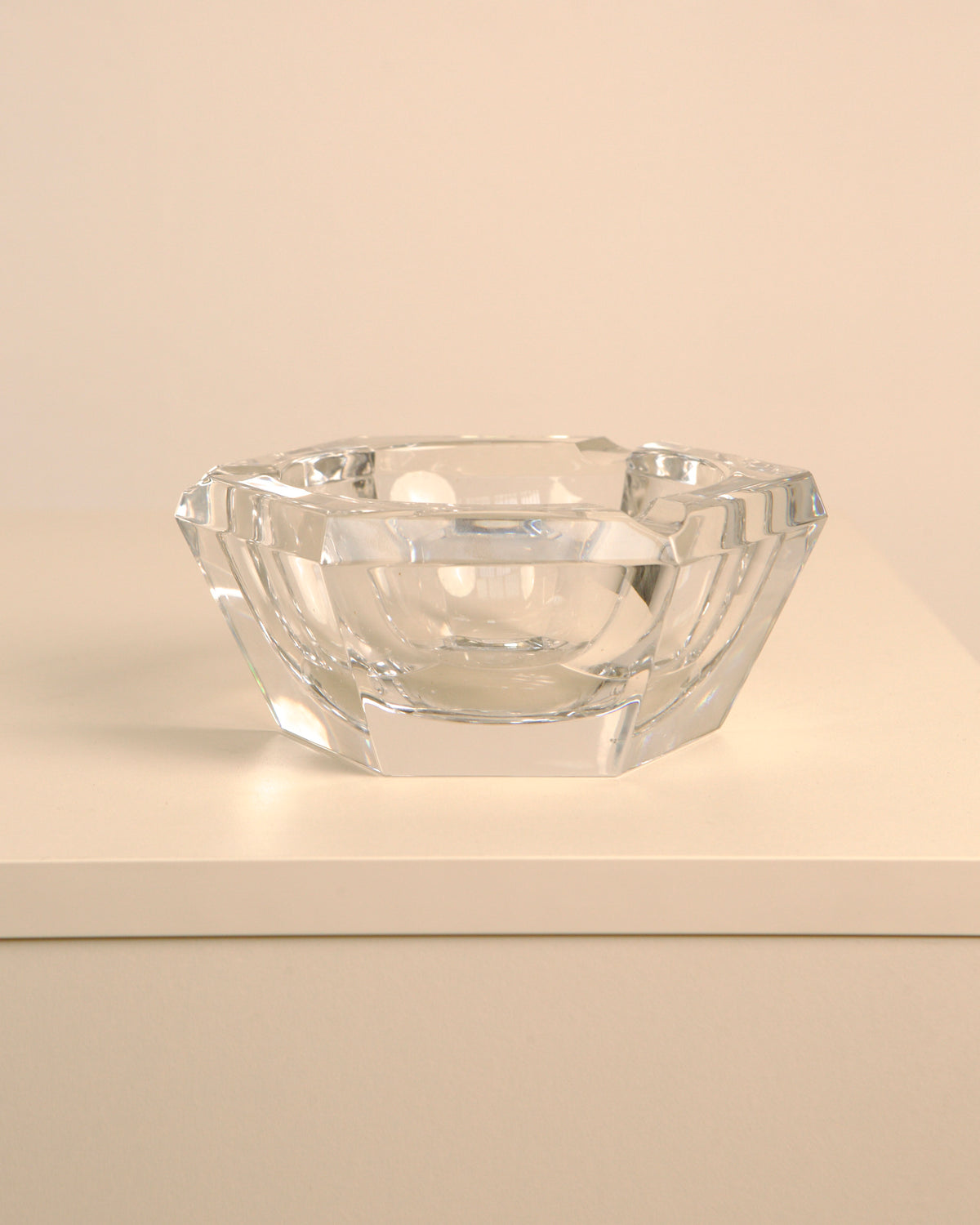 Clear crystal Italian ashtray with geometric faceted edges