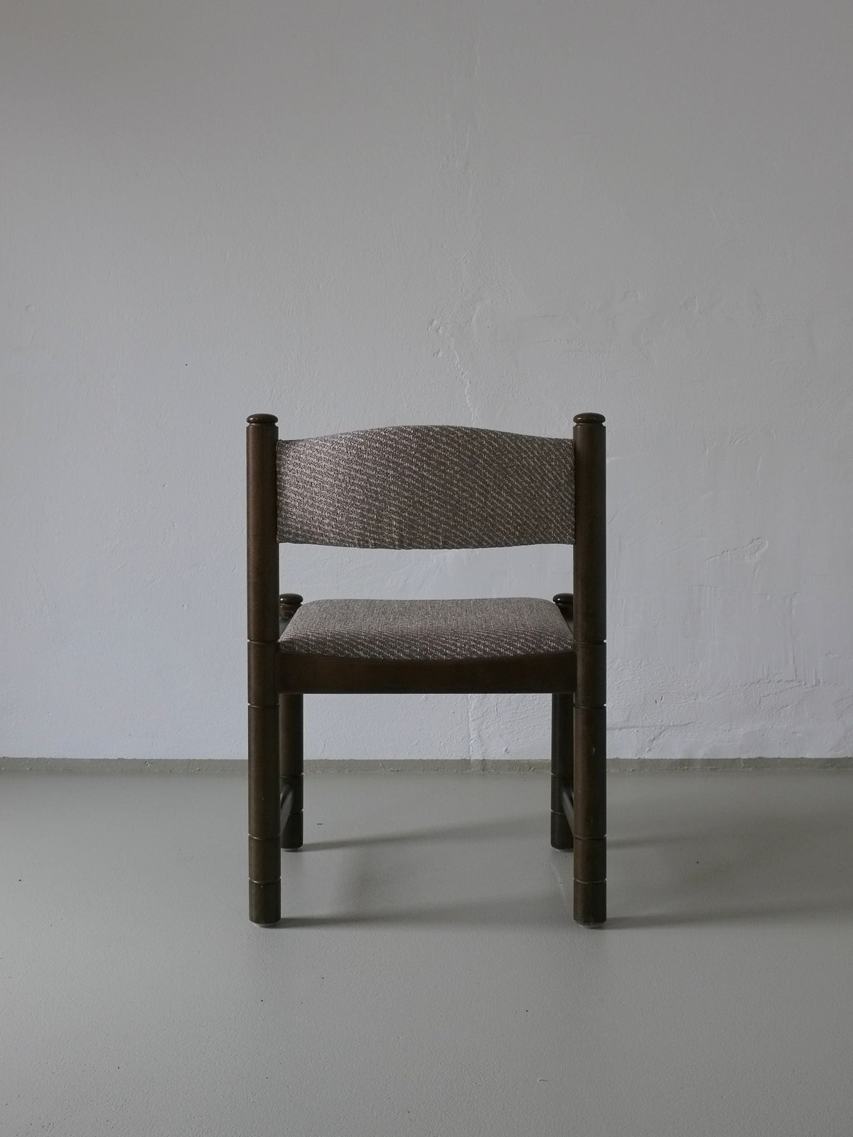 4 Green Carved Wooden Chairs, Scandinavia 1960s — front view highlighting woven seat detail