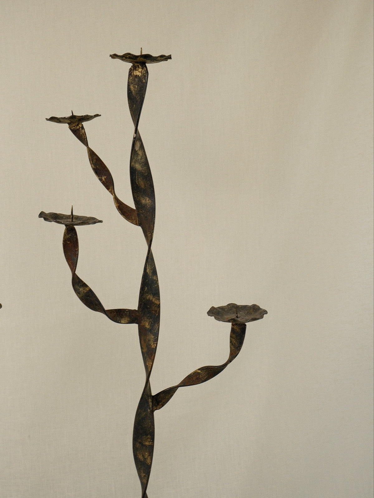 Pair of Gold-Patinated Iron Candlesticks — detail view