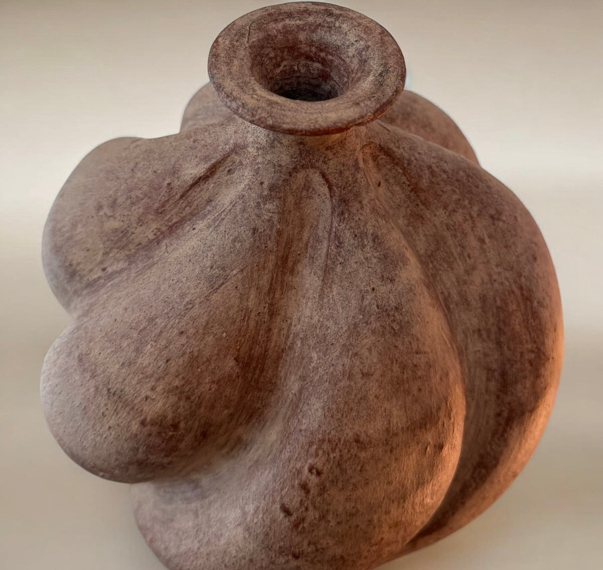 Twisted Ceramic Vase — top view highlighting textured clay surface