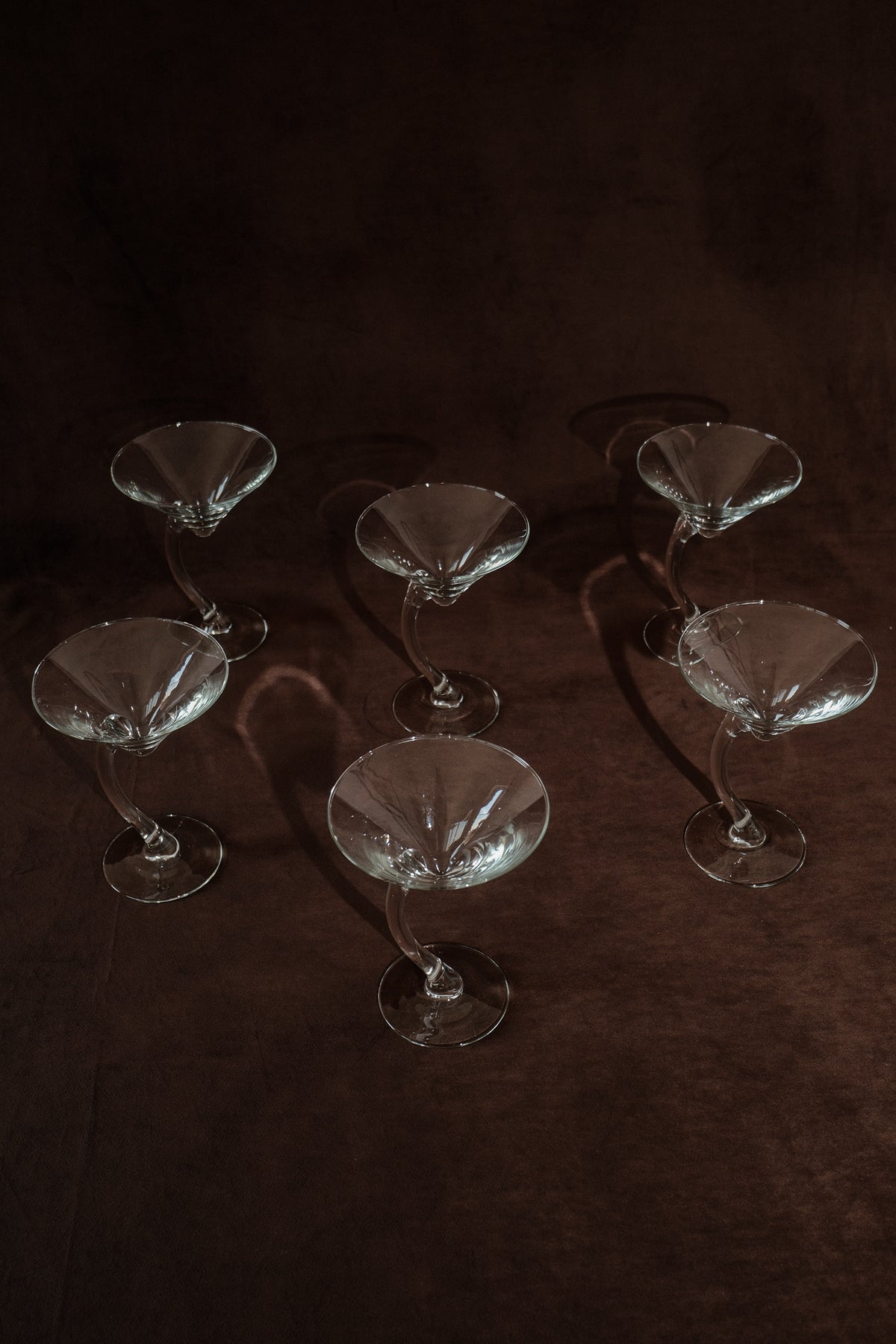 Set of 6 Curved Stem Cocktail Glasses — detail view