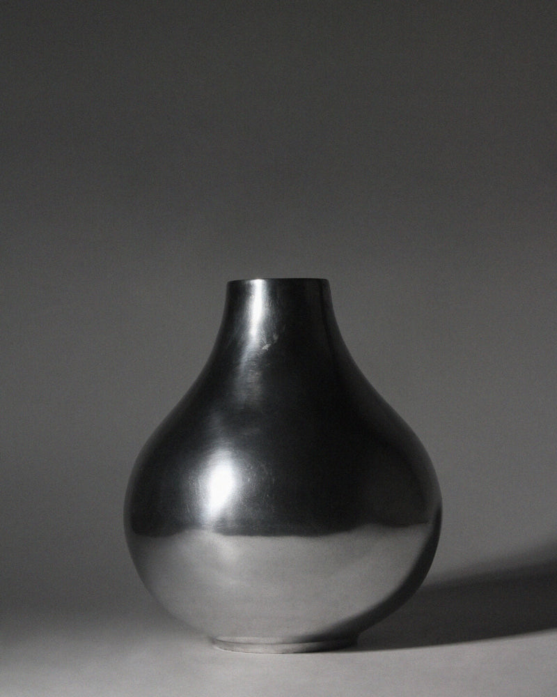 Polished Aluminum Bulbous Vase — detail view