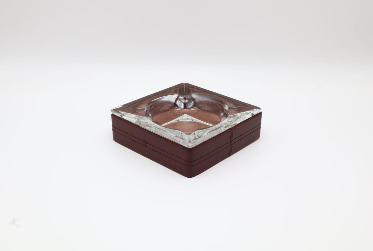Mid-Century Glass and Leather Ashtray – Italy, 1970s by Forma Finds | The Oblist