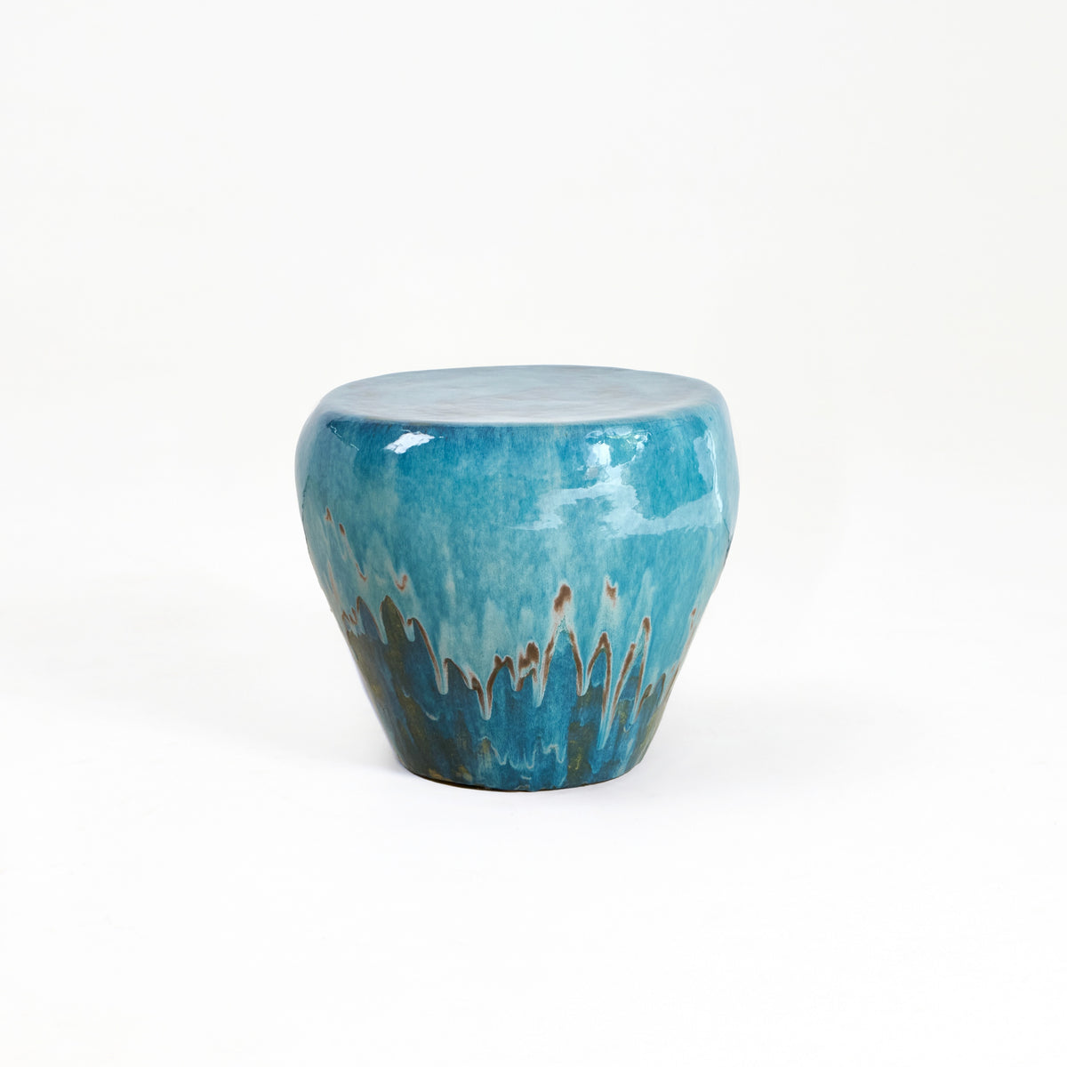 Ceramic Side Table (medium) — front view of turquoise glazed finish