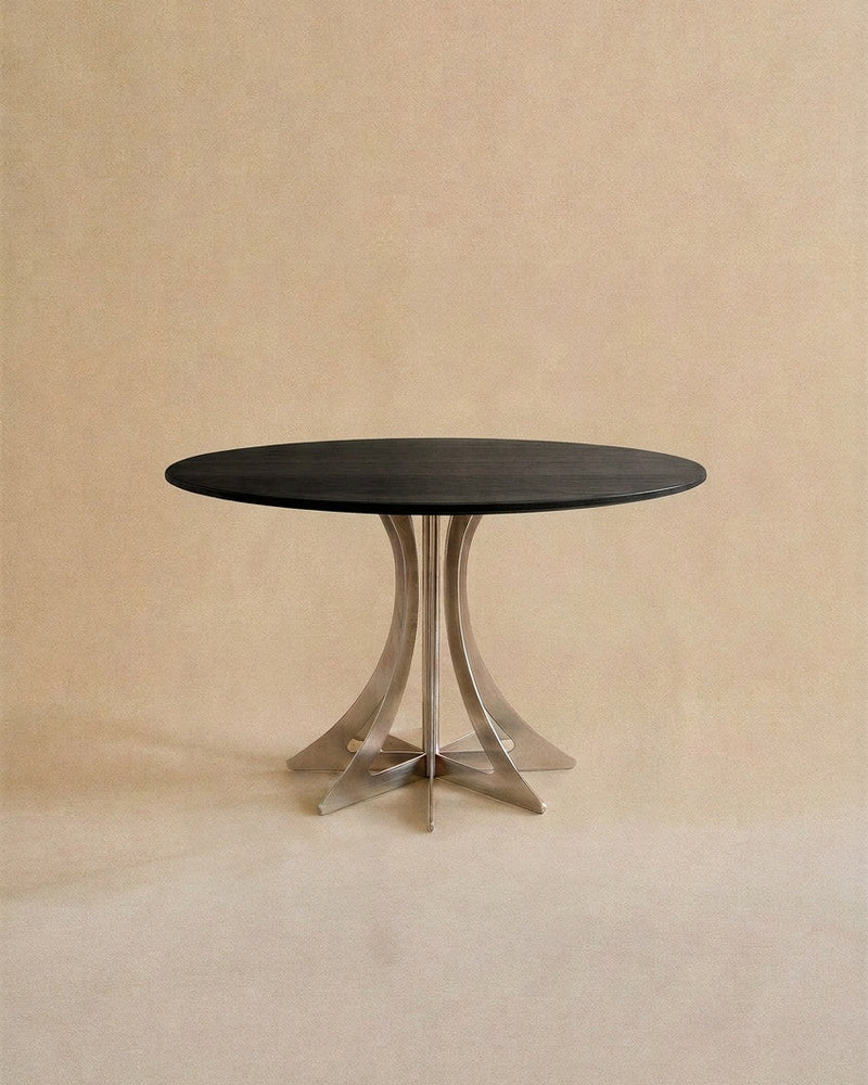 Fibonacci dinning Table - Stainless Steel and Solid Wood — close-up