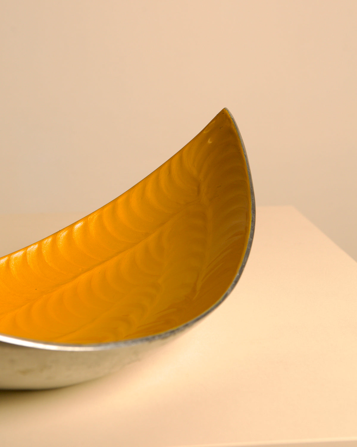 Italian yellow aluminium "Galassia" catch-all by Brandani, 1980s — lifestyle setting