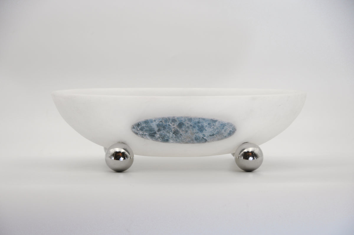 Orbit Bowl, in Stone and Steel — detail view