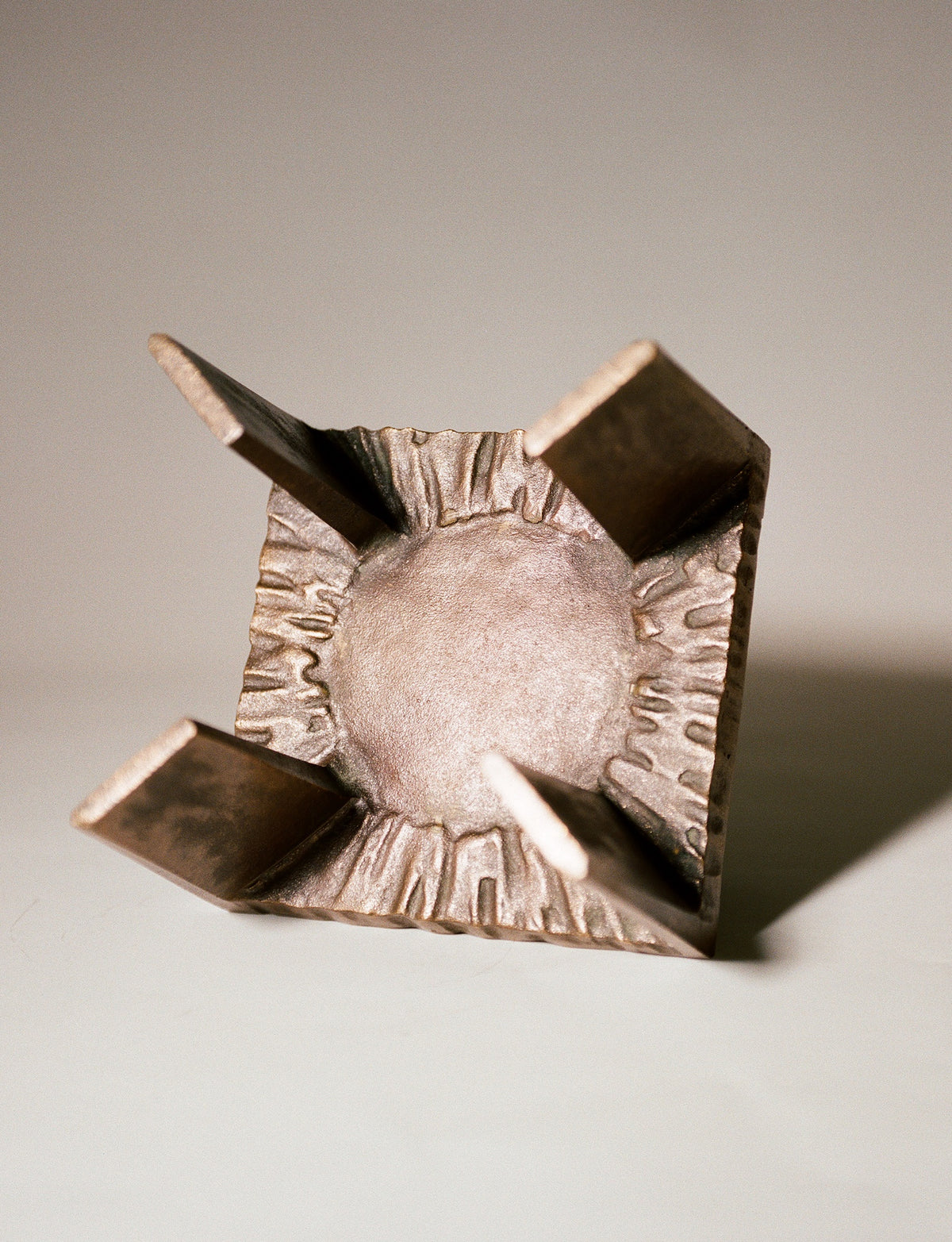 Vintage French Bronze Mid-Century Candle Holder Circa 1950 — bottom view highlighting textured bronze surface
