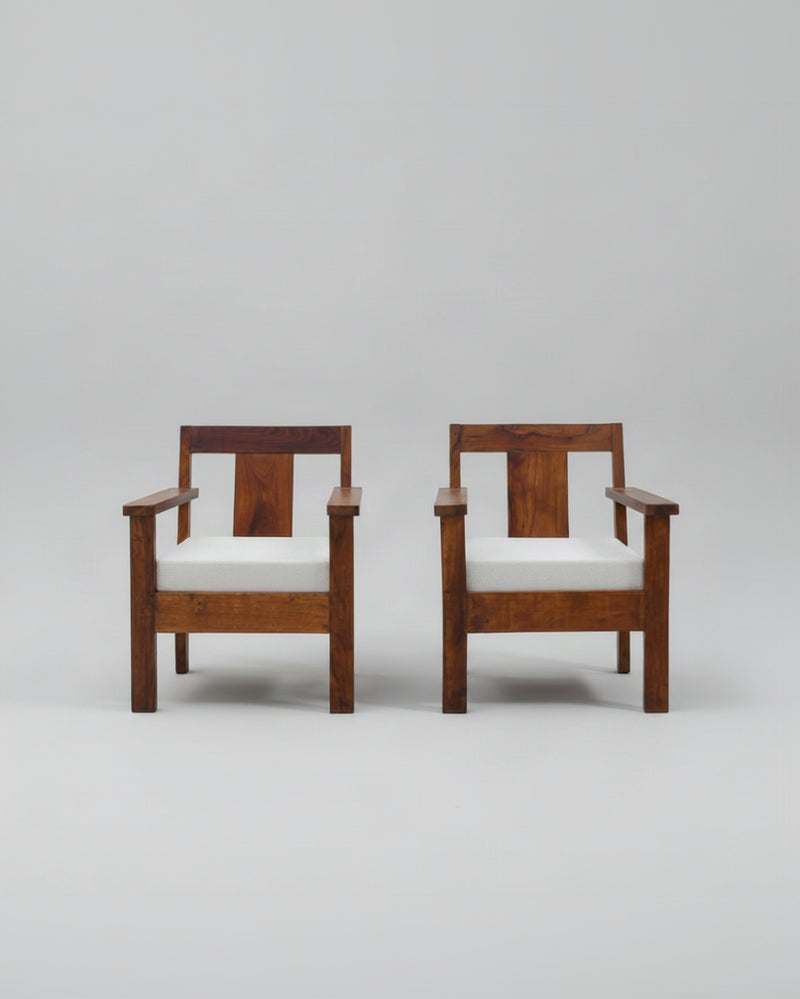 Pair of French Modernist Teak Armchairs, 1960s — detail view