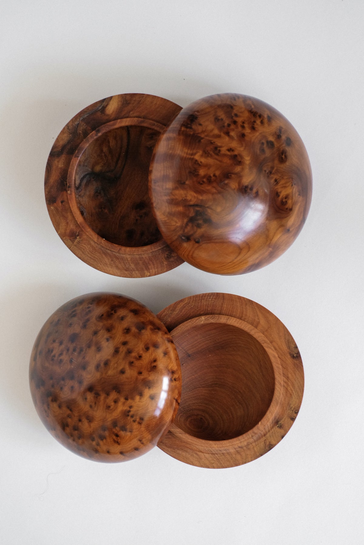 Set of 2 Burl Wood Boxes — lifestyle setting