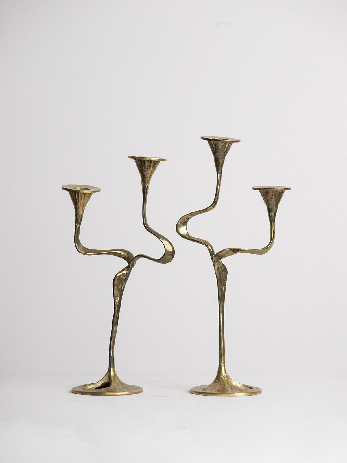 Pair of Brass Serpentine-Arm Candelabra, Organic Brutalist Style, Attributed to Kurt Jesch, Austria 1960s by Studio Ecubed