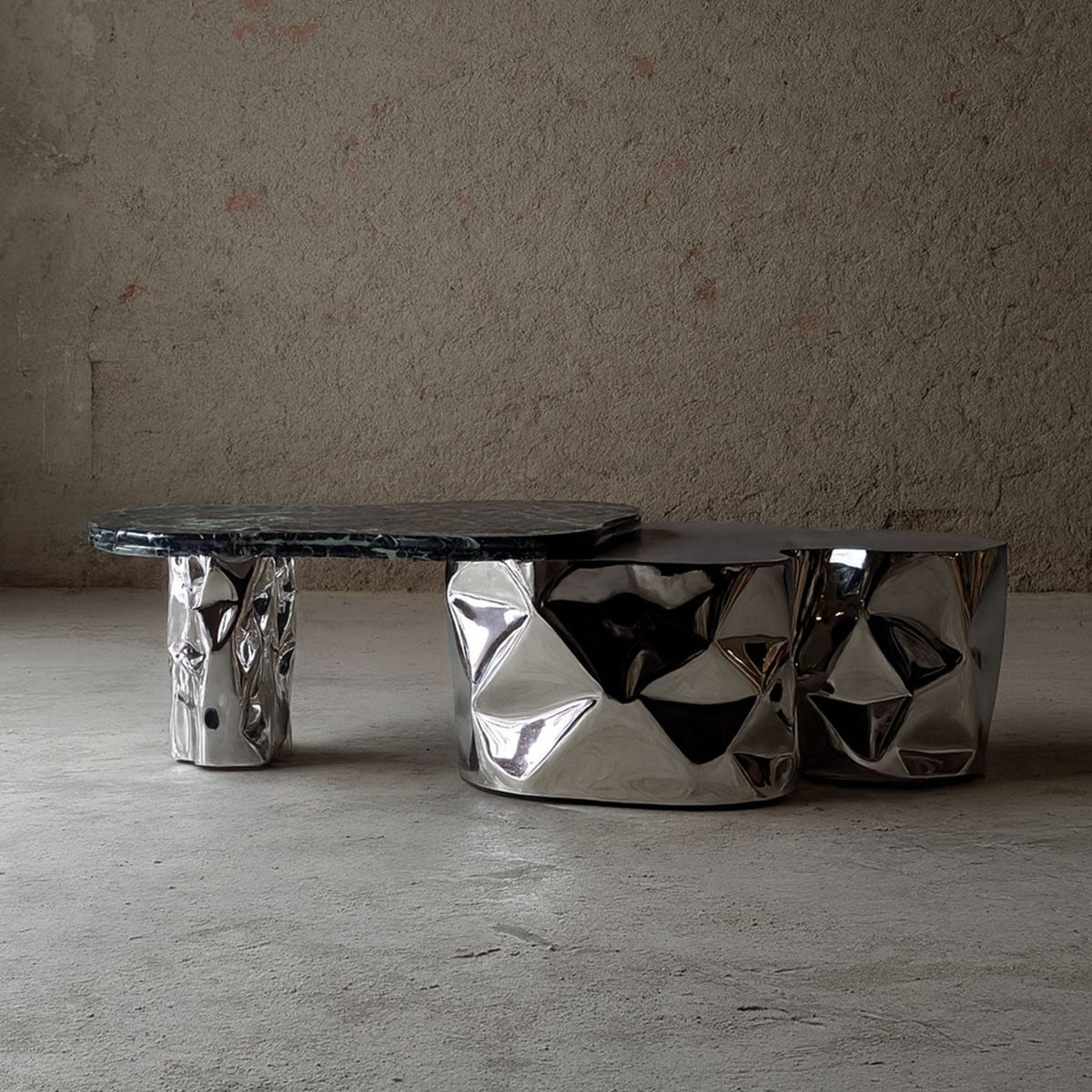 Steel and Stone Coffee Table - Colgada Series by Nitush Aroosh — close-up