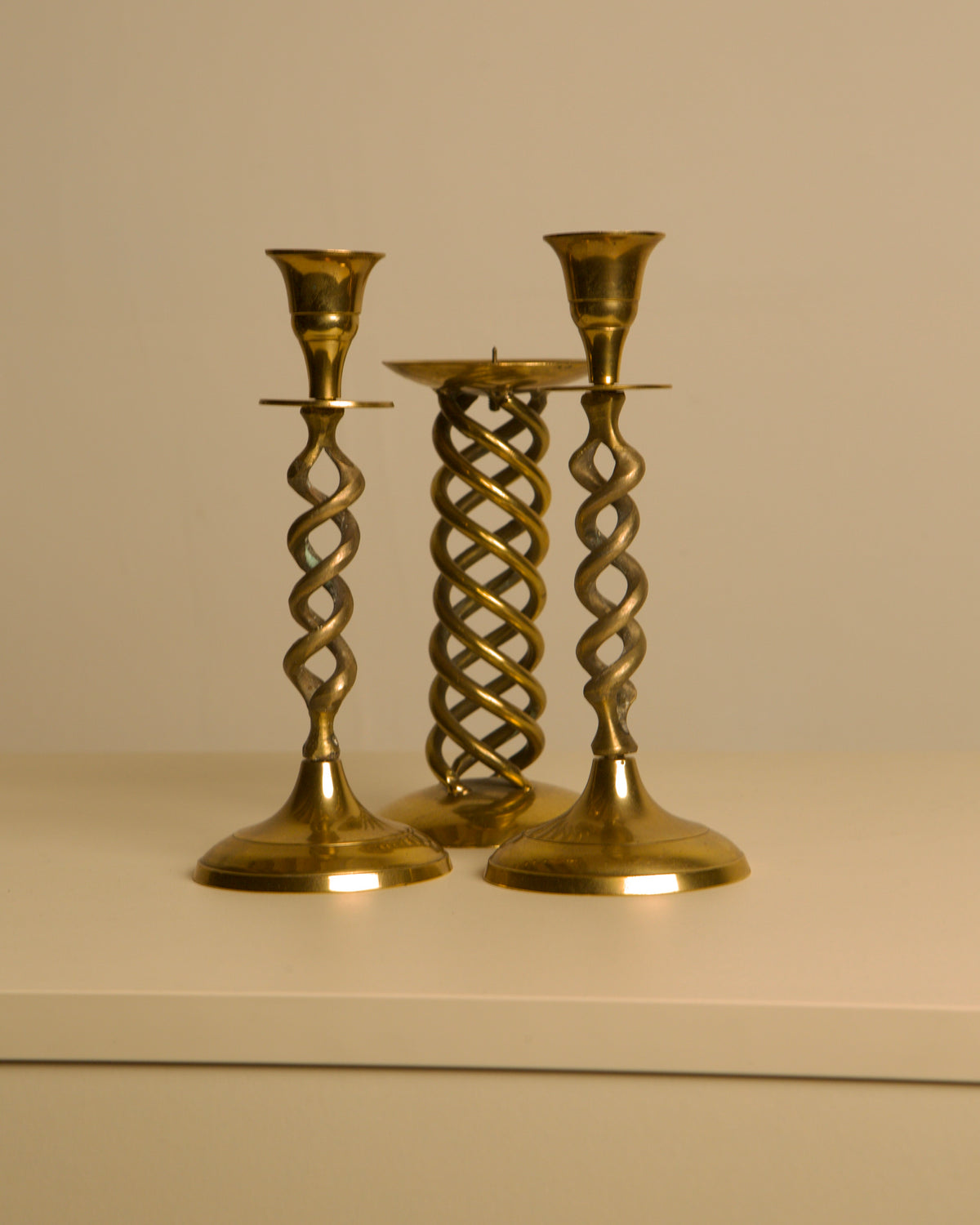 Set of 3 Italian 60's Gold Metal Candleholder by Treaptyque | The Oblist — vintage gold metal design